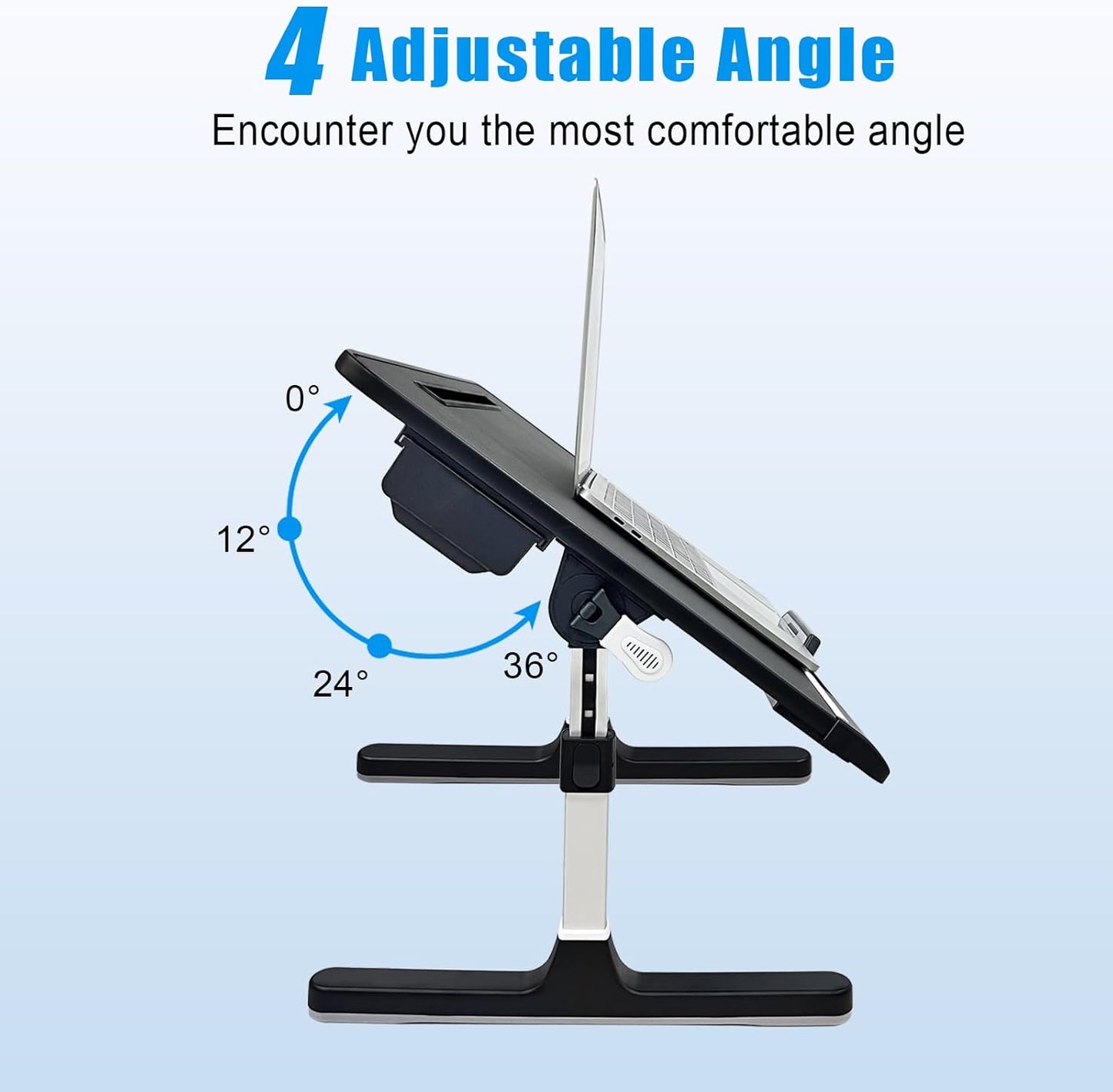 Bed Desk for Laptop, Adjustable Lap Desk with 2 Storage Drawers, Premium PVC Leather, Foldable Laptop Table for Eating, Working, Writing and Drawing
