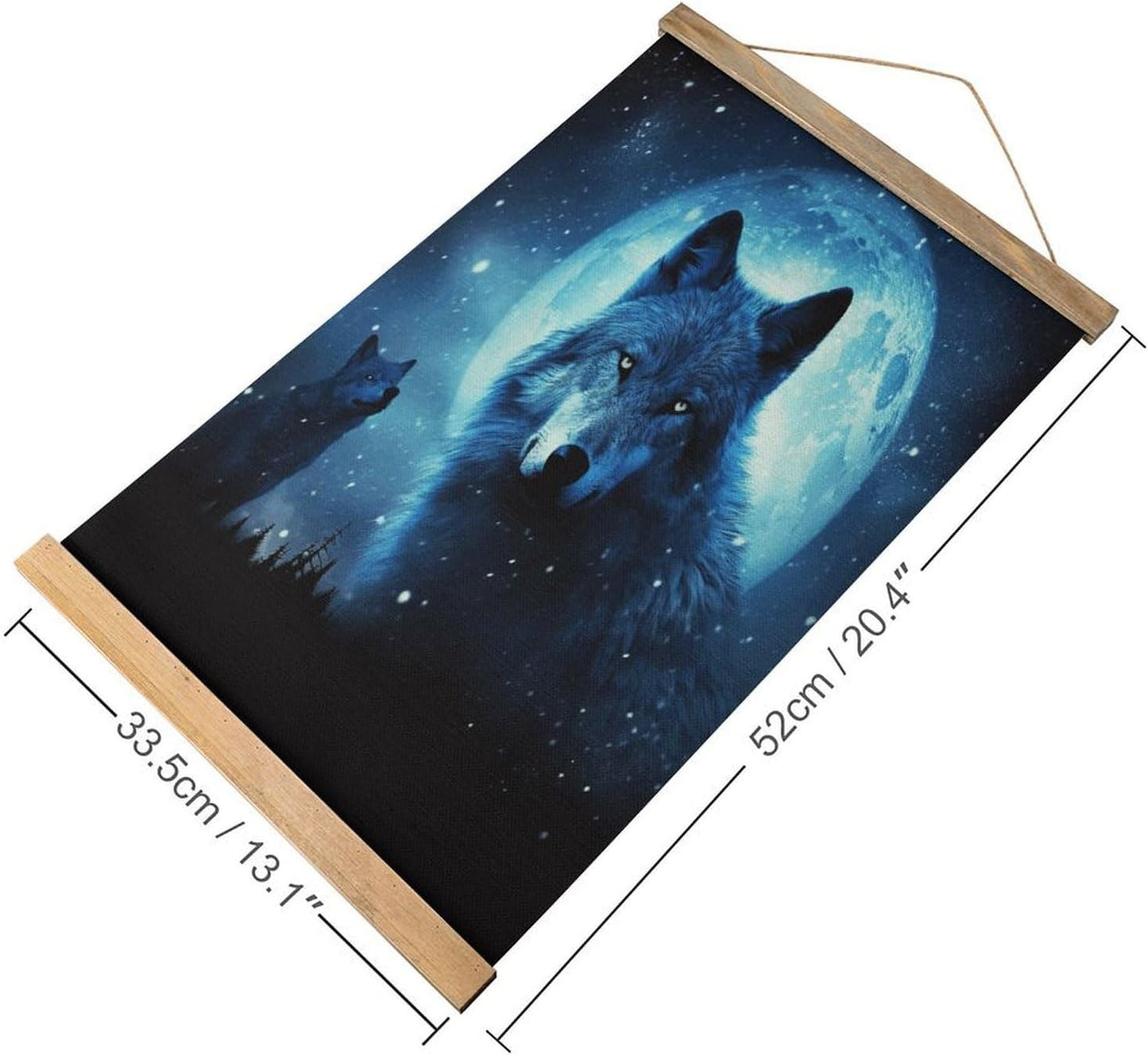 Vintage Wolfs Poster with Wooden Frame Personalized Linen Hanging Scroll Painting Rustic Wall Hanging Illustrative Modern Artwork Decor for Home Living Room Bedroom Office