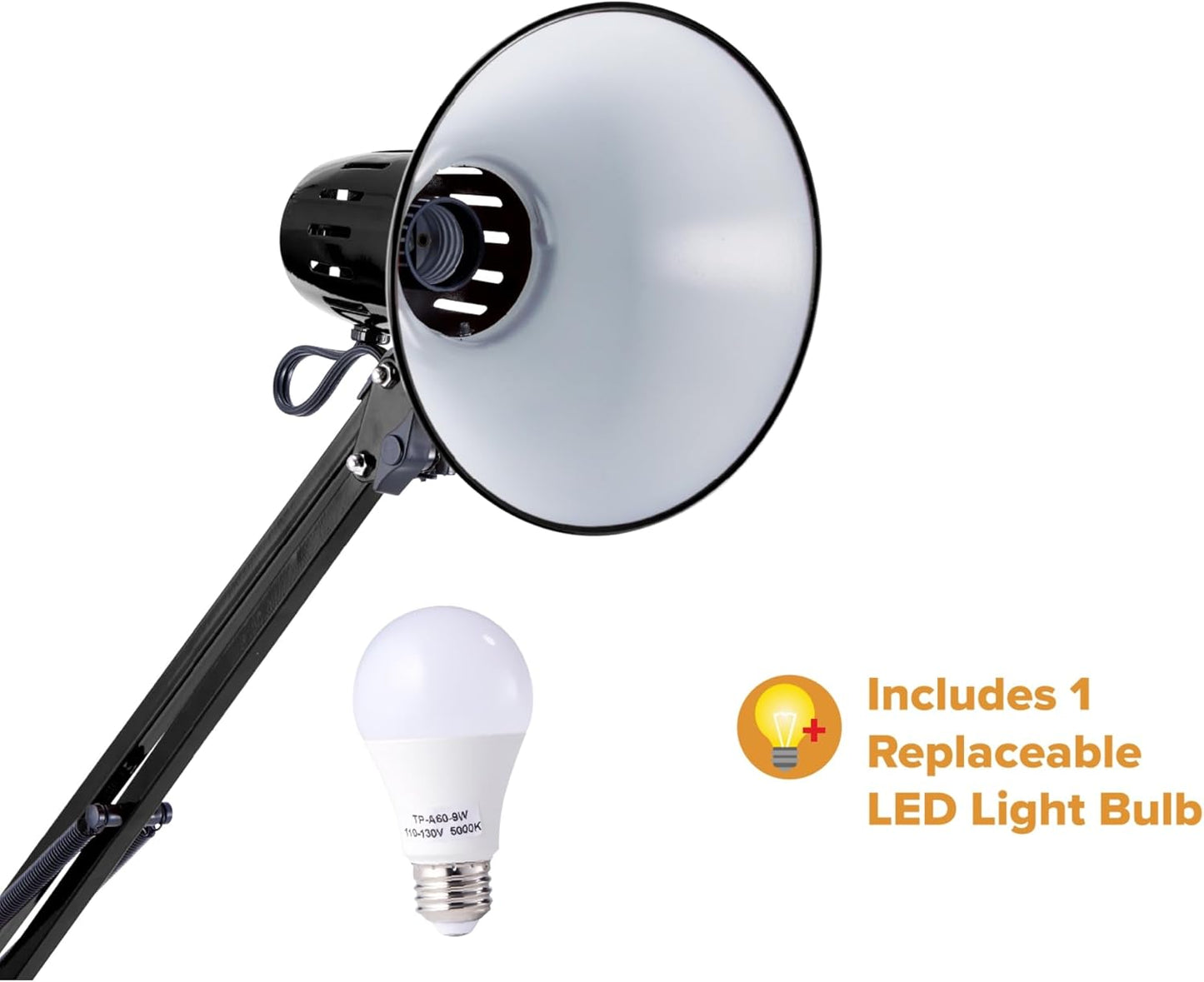 Bostitch Office VLF100F Swing Arm Metal Floor Lamp, 72" Tall with Multi-Joint Adjustment, Includes Replaceable LED Bulb (VLF), Black