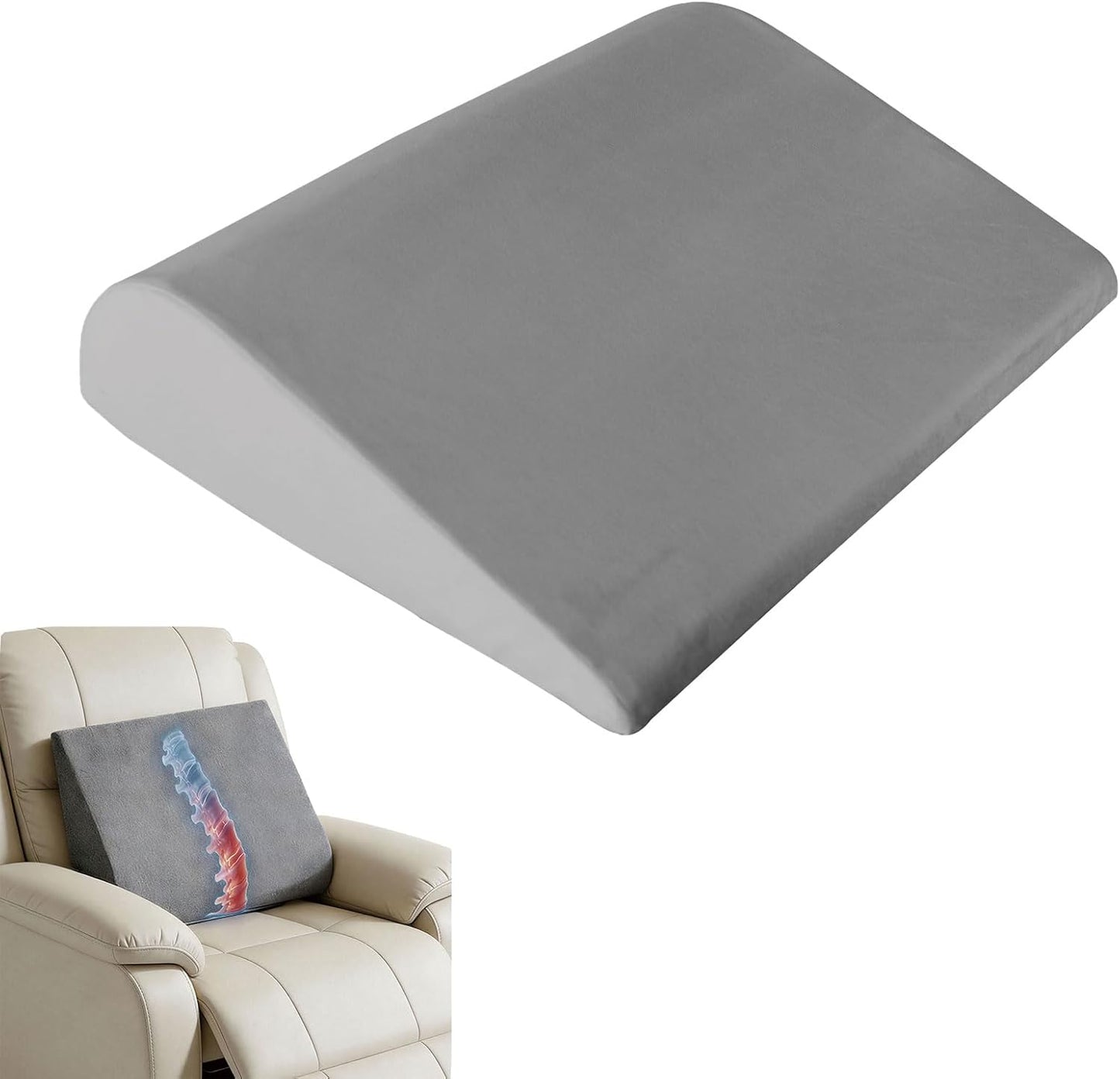 Lumbar Support Pillow for Recliner, Ergonomic Backrest for Elderly Pain Relief Great for Chair, Reading in Bed, Sofa Back Support with Washable Cover (Dark Grey)