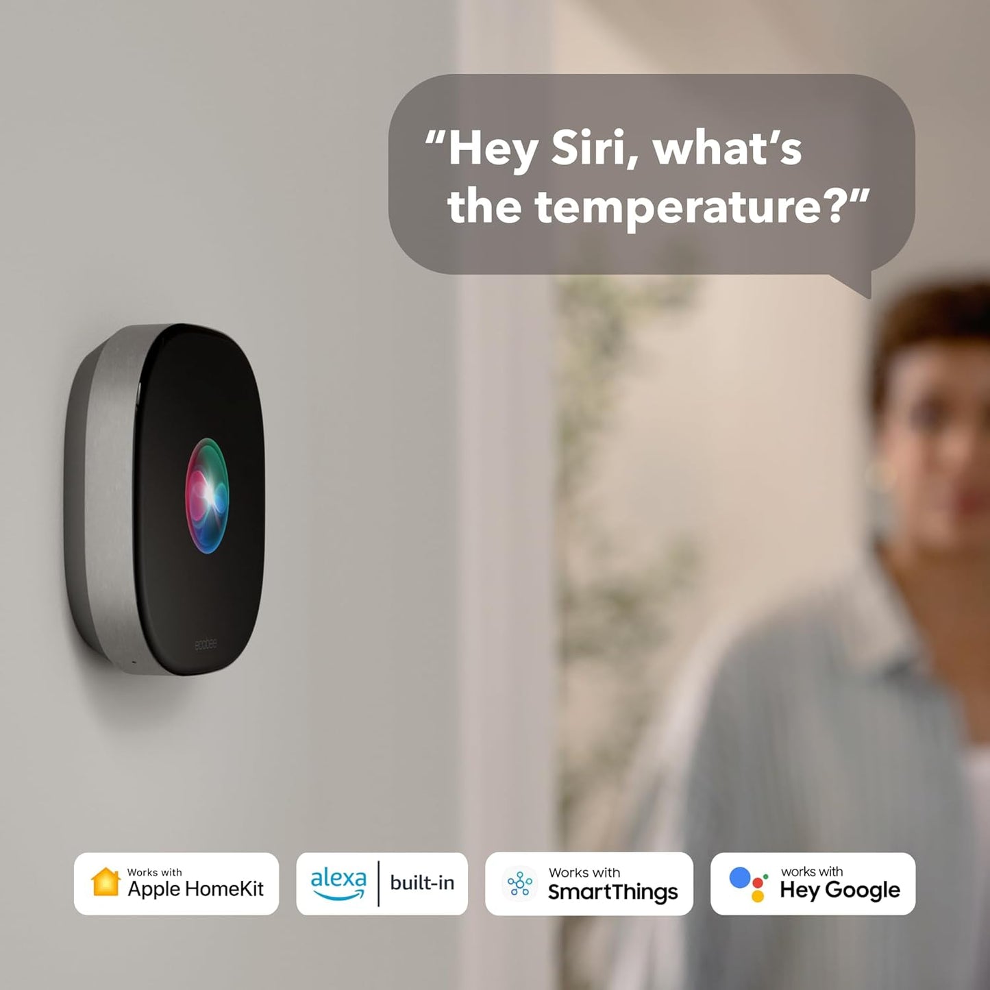 ecobee Smart Thermostat Premium with Smart Sensor and Air Quality Monitor - Programmable Wifi Thermostat - Works with Siri, Alexa, Google Assistant, Black