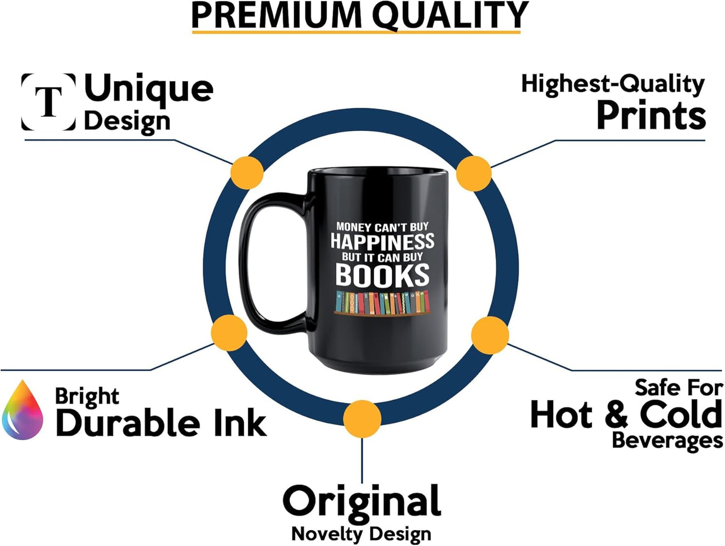 Book Lover Coffee Mug 15oz Black -Can Buy Books - Gift For Poets Bookish People Bibliophile Librarian Book Club Reader