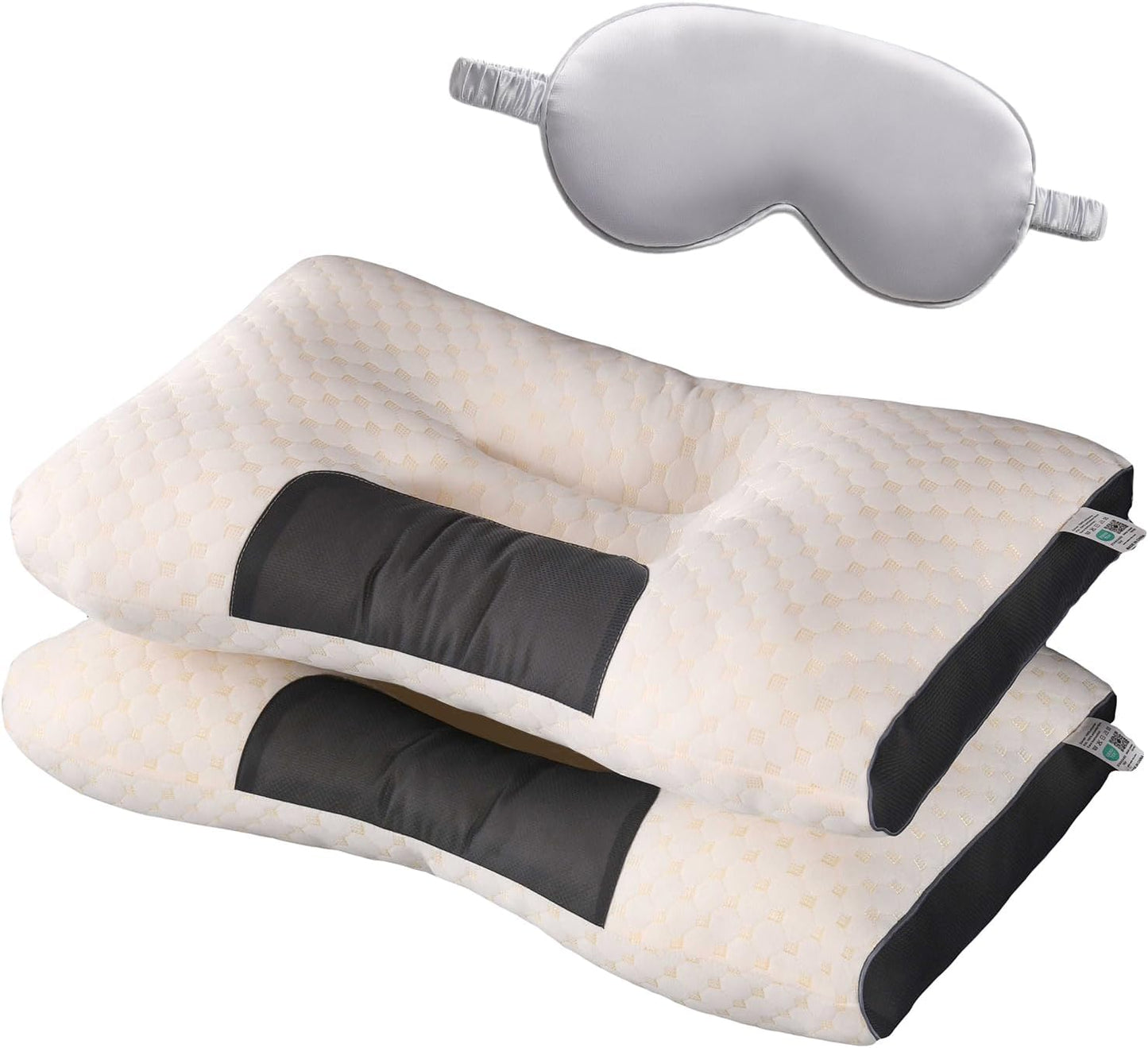 ele ELEOPTION 2pcs/Set Ergonomic Neck Pillow Cervical Support Bed Pillows Sleep Knitted Cotton Good Night Pillow 19 inch x 29 inch