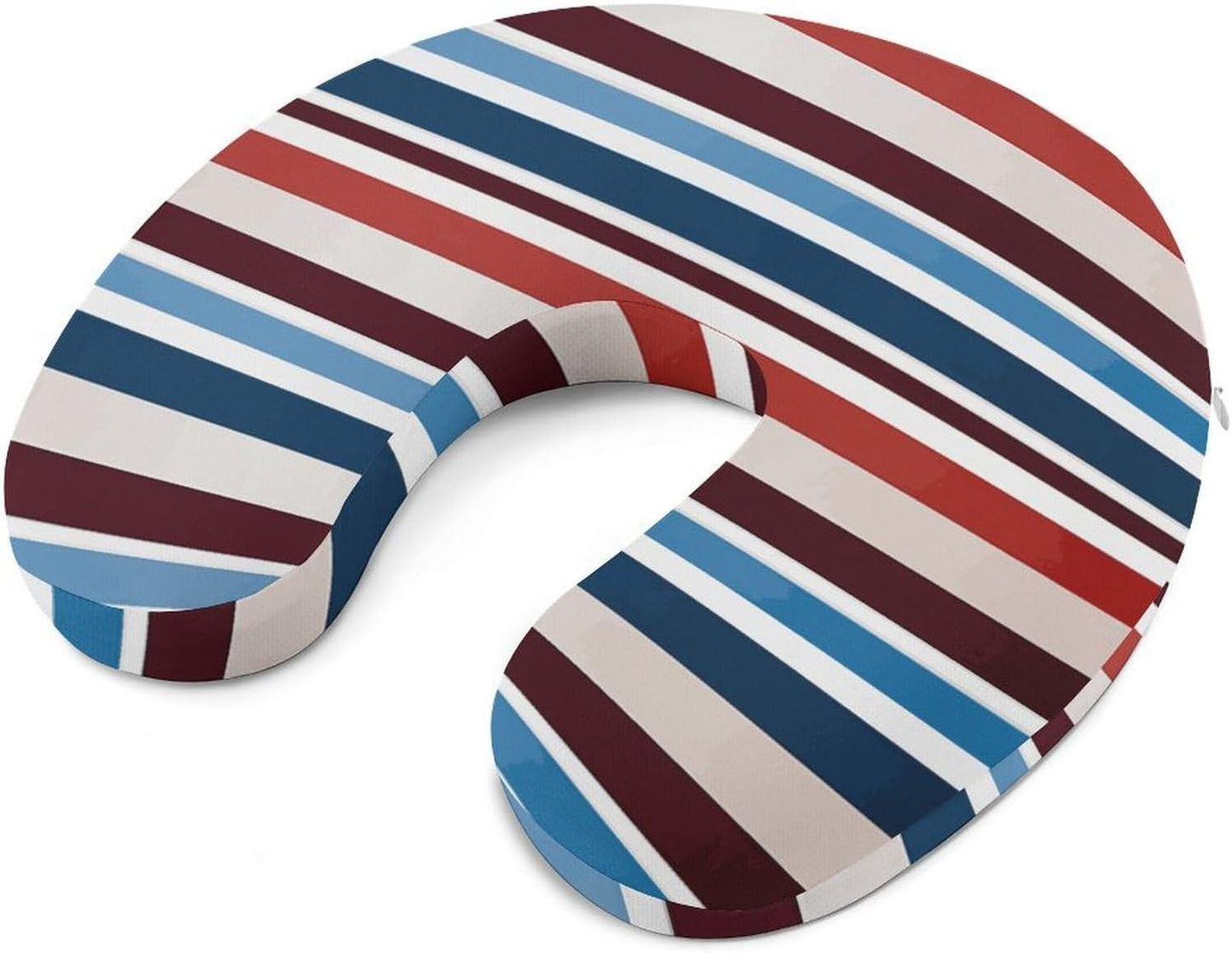 Red Blue White Gray Stripes Neck Pillow Memory Foam U Shaped Pillows Portable Pillows for Shoulder Travel Head Support Pillow with Concealed Zipper for Airplane Car Home Office