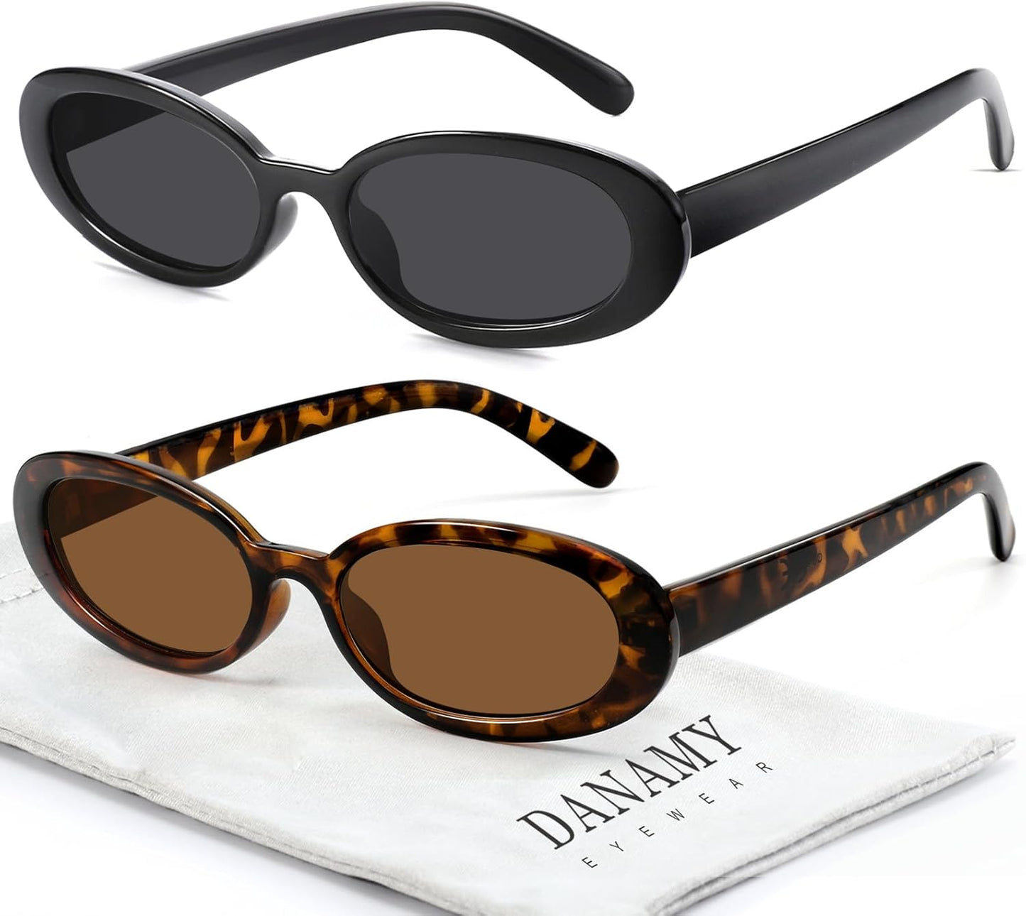 DANAMY Sunglasses Womens Retro Oval Sunglasses for Women Men Fashion Small Oval Sun Glasses 90s Vintage Driving Shades