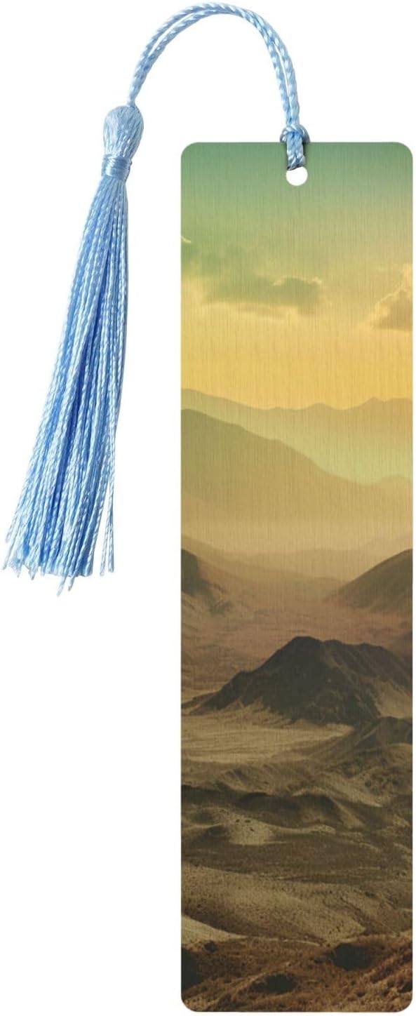 Sunset in Valley Bookmarks Gifts for Women Men, Wooden Bookmarks for Book Lovers, Vintage Book Marks Ornaments with Tassel, Unique Personalized Reading Page Markers Sky Blue