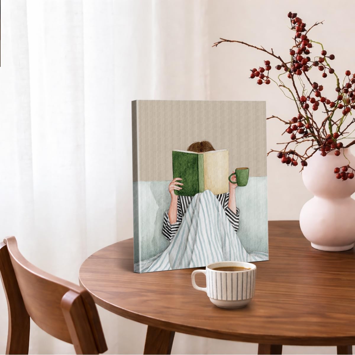 Minimalist Woman Reading Wall Art Print Abstract Reader Canvas Poster Picture Book Lover Gifts Wall Decor for Home Living Room Study 8x10 Inch Framed