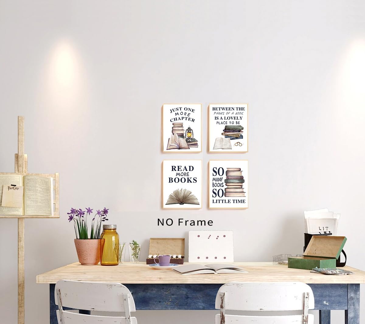 NIIORTY Vintage Reading Book Wall Art Set of 4 Canvas Prints 8x10 Inch Unframed Retro Posters Library Classroom Decor