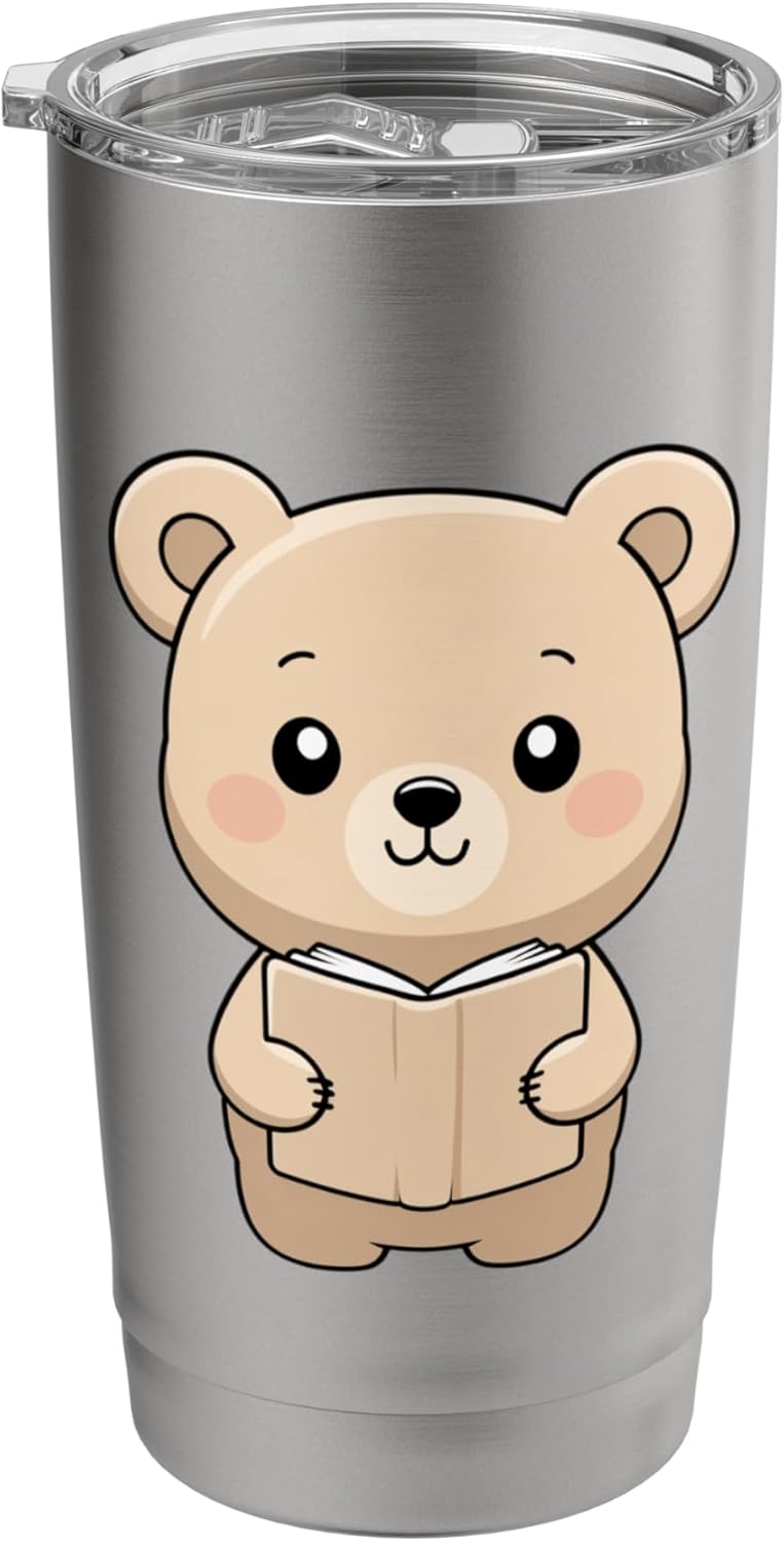 Cute Bear Reading a Book Stainless Steel Insulated Tumbler