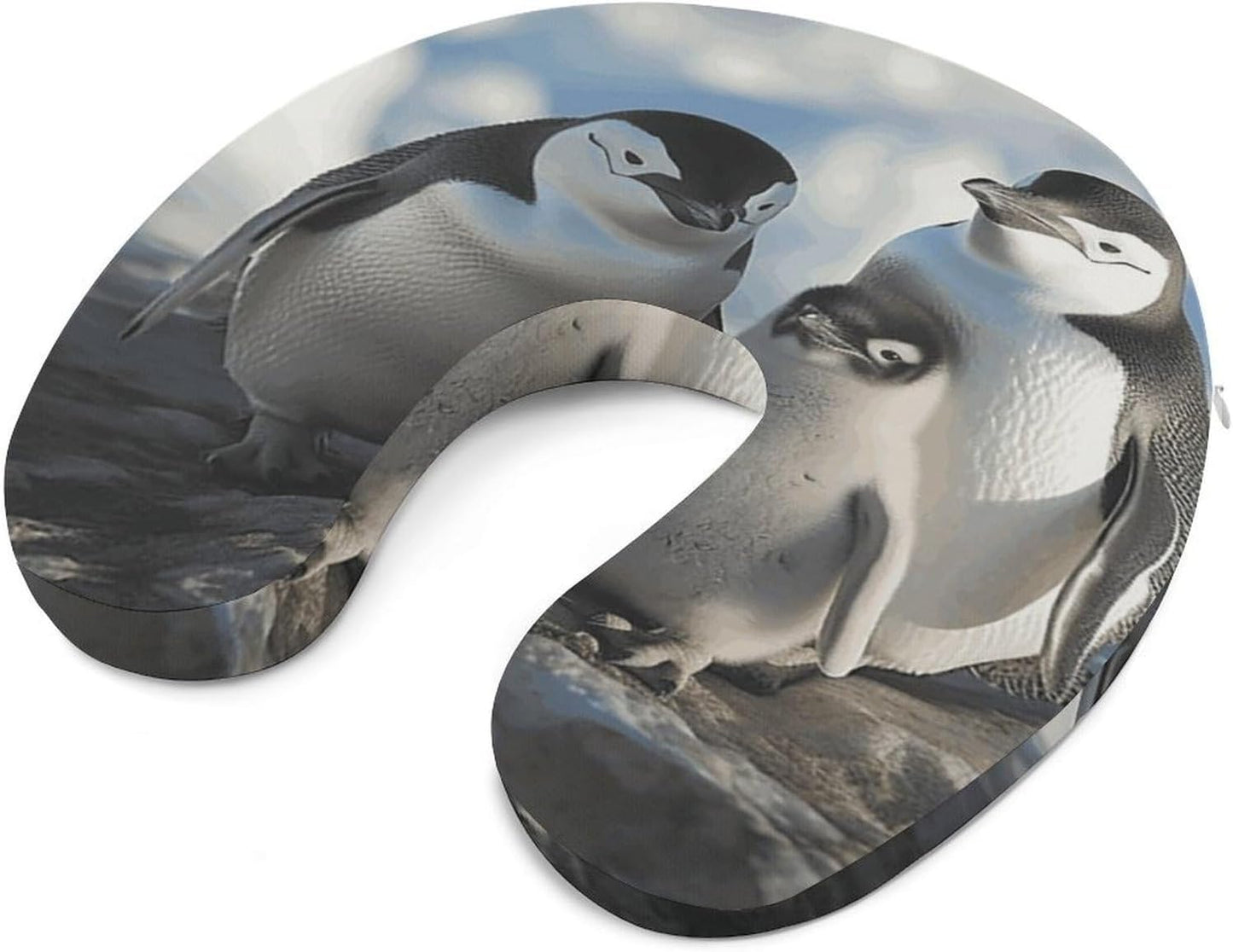 Penguin Family Neck Pillow Memory Foam U Shaped Pillows Portable Pillows for Shoulder Travel Head Support Pillow with Concealed Zipper for Airplane Car Home Office