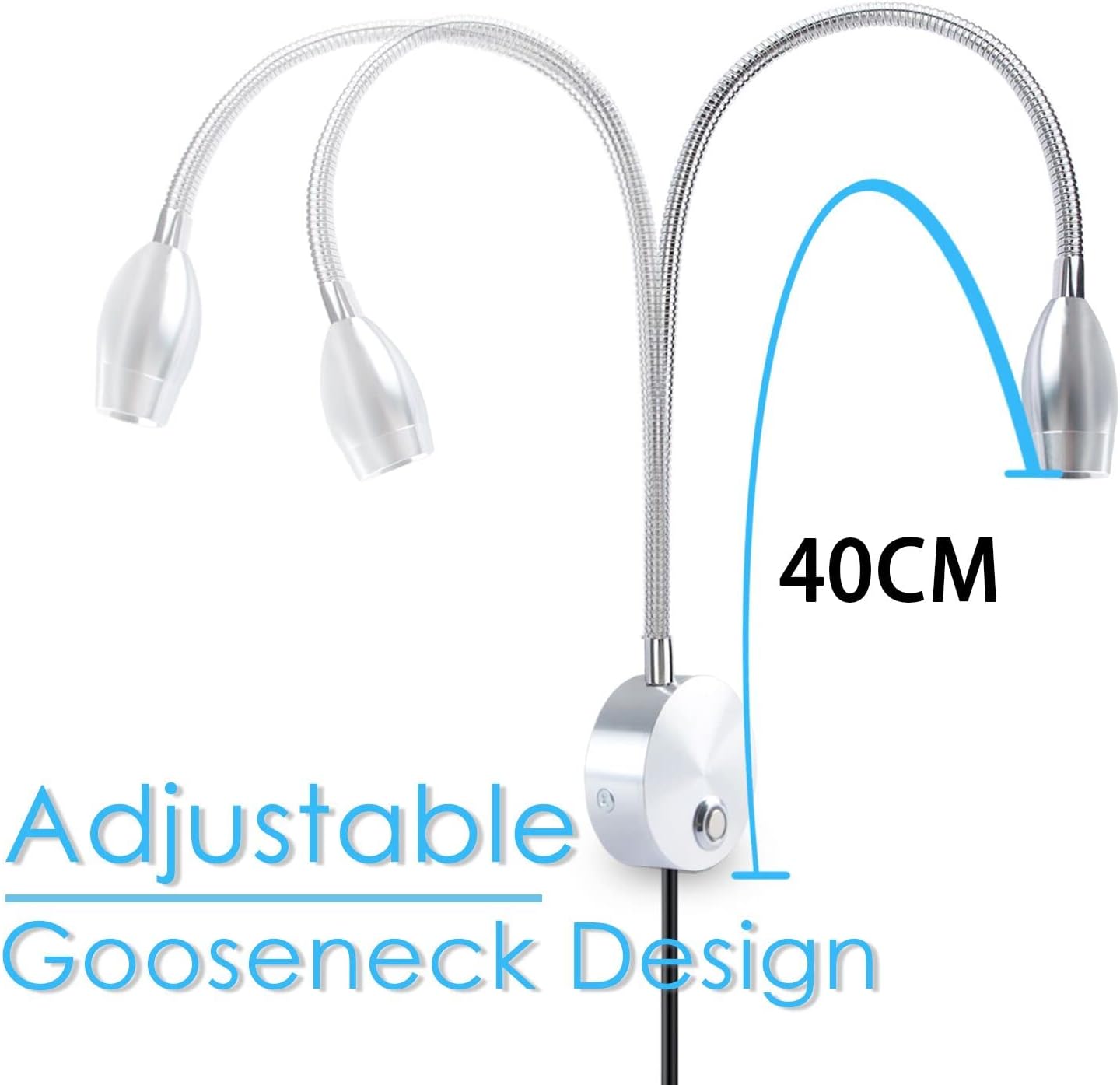 Adust Reading Lights for Books in Bed, Bedside Reading Lamp, 3W LED Dimmable Wall Mount Lamp, Adjustable Colour