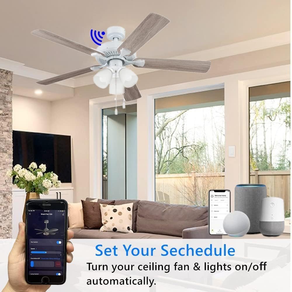 Smart Wi-Fi Ceiling Fan Remote Control Kit, 3 Fan Speed & Light Dimmer,Compatible with Alexa & Google Home Smart Life APP