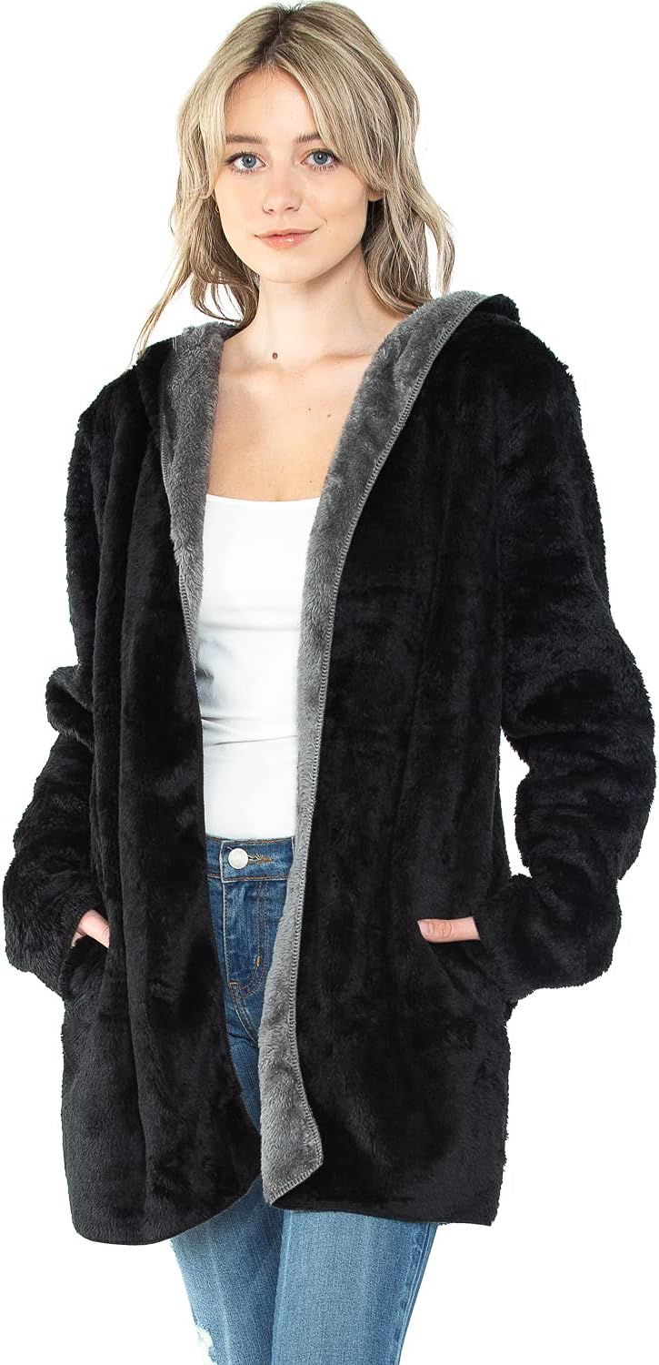 Wearable Blanket Hoodie in Thick Fleece Jacket with Pocket - Black - Large Size - for Women and Men, Warm and Cozy