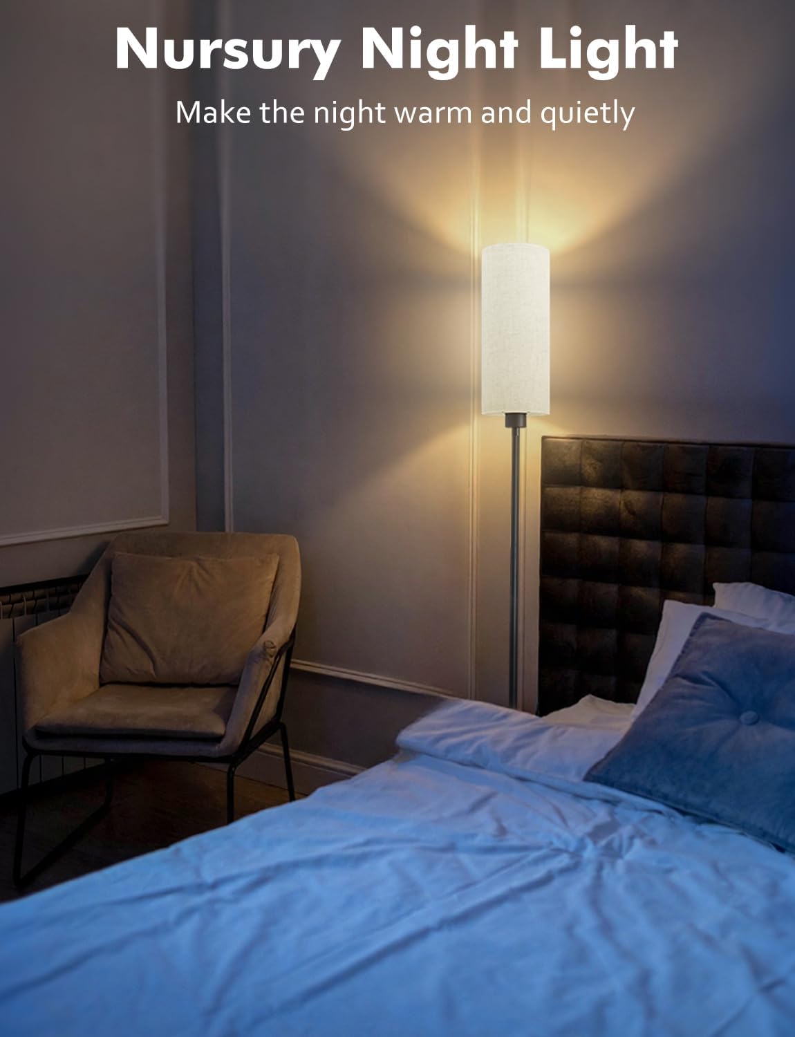 YHW LED Floor Lamp for Living Room with 3 Color Temperatures, Standing Lamp Tall Industrial Reading for Bedroom, Office, 12W LED Bulb, Beige Lampshade Included 68.89‘’