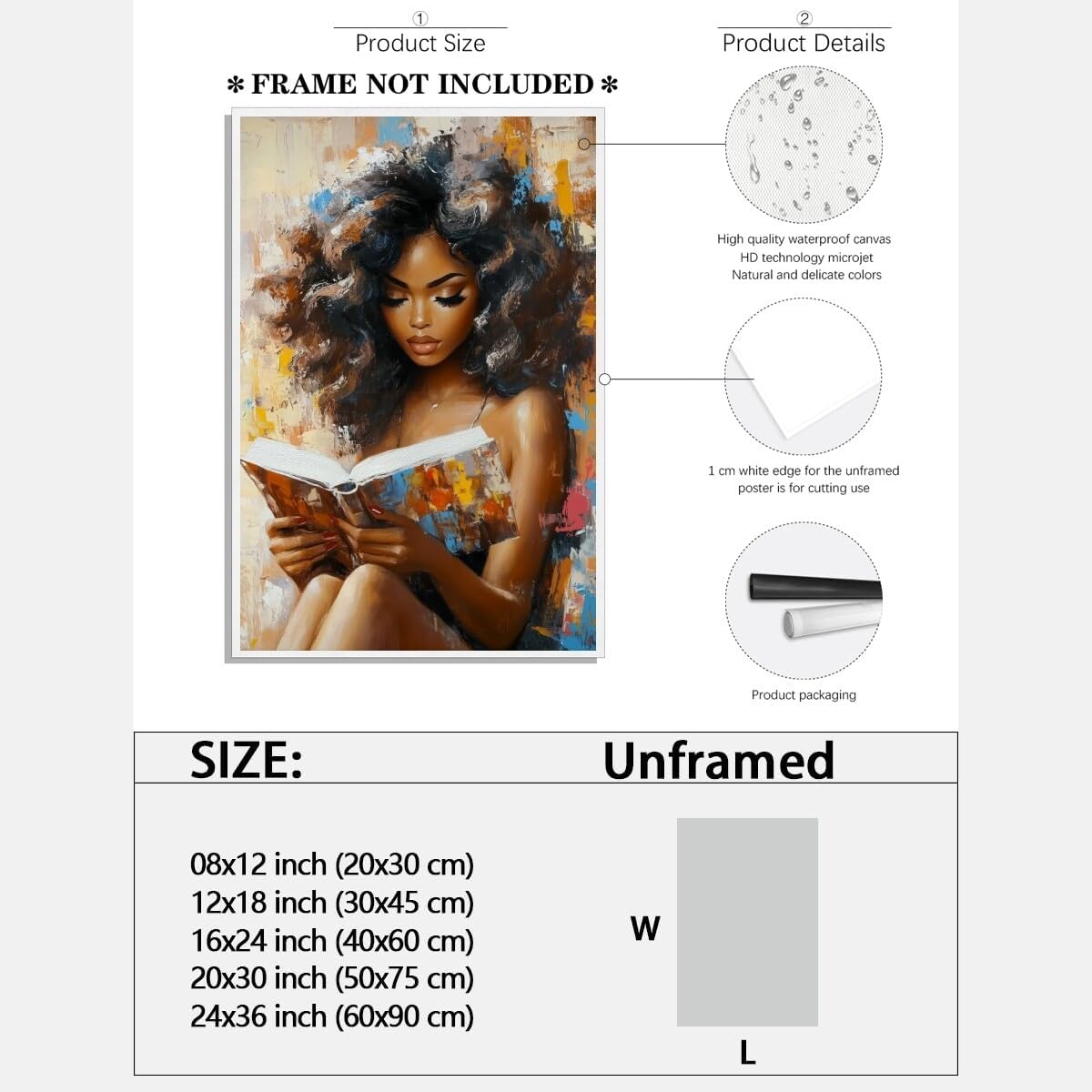 Mpgloquial African Black Woman Wall Art Beauty Lady Reading Book Canvas Oil Painting Posters Trendy Black Girl Poster Inspired Wall Decor Aesthetics for Apartment Dorm 8x12inch Unframed