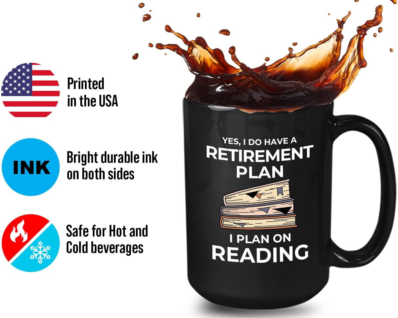 Bubble Hugs Book Lover Coffee Mug 15oz Black - Retirement Plan Reading - Reading Retired Coworker Employee Retirement Reader Stack of Books Book Lover Bookish Novelist Librarian Writer