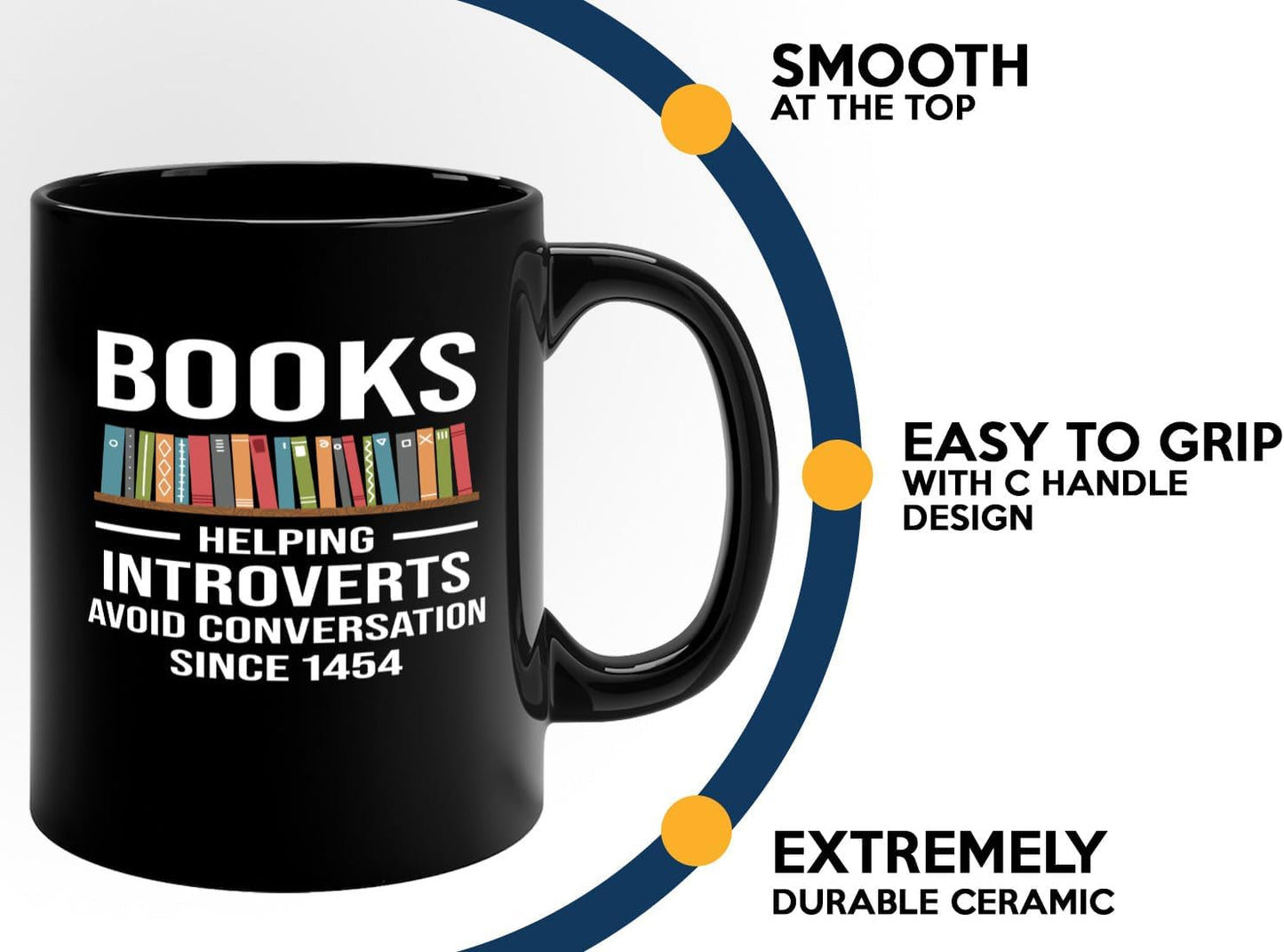 Book Lover Coffee Mug 11oz Black -Helping Introverts - Writer Editor Bookish Librarian Bibliophile Bookish Grammar Philosophers