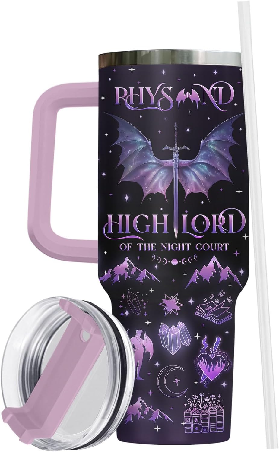 Fantasy Tumbler 40oz With Handle And Straw, Insulated Stainless Steel Bookish Travel Cup, Dark Romance Reading Water Bottle, Birthday Gift For Her Women