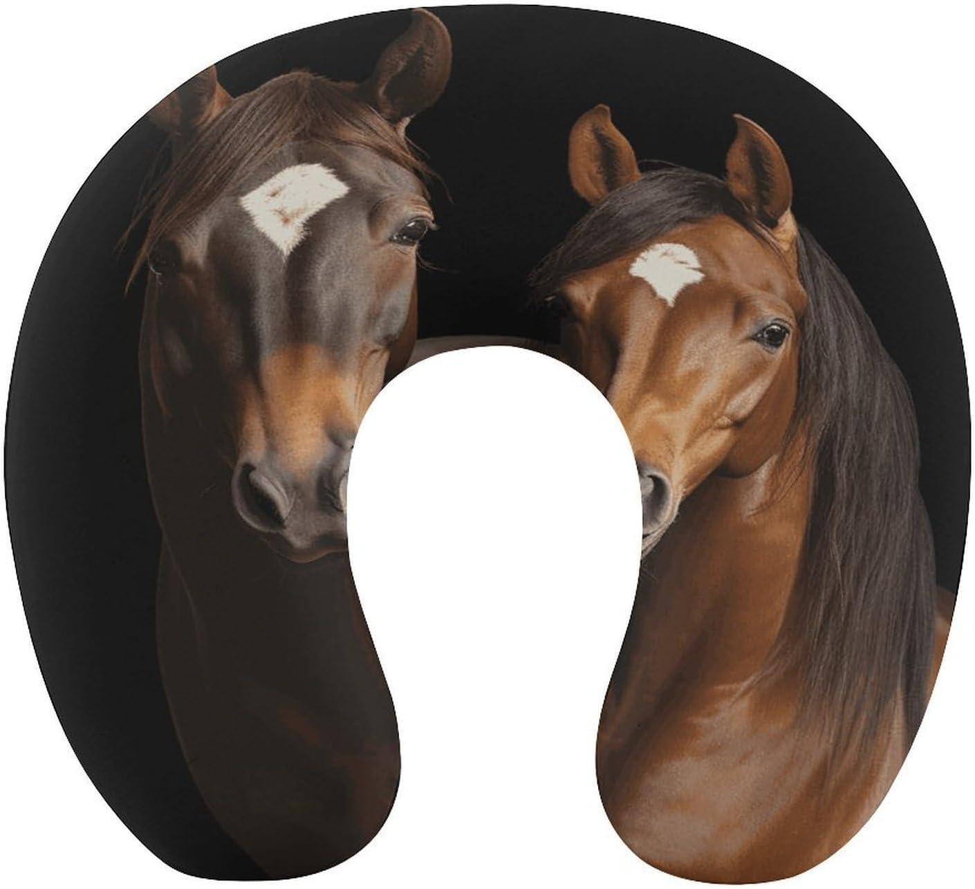 Two Horses Standing on Black Backgro Neck Pillow Memory Foam U Shaped Pillows Portable Pillows for Shoulder Travel Head Support Pillow with Concealed Zipper for Airplane Car Home Office