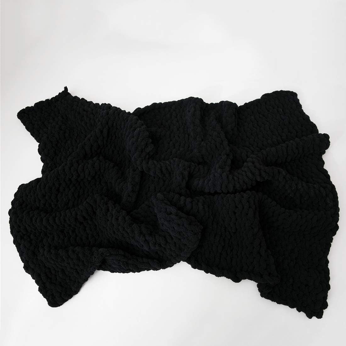 vctops Boho Chenille Chunky Knit Throw Blanket Super Soft Warm Cozy Hand Knit Blankets for Couch Bed Sofa Chair (Black,51"x63")