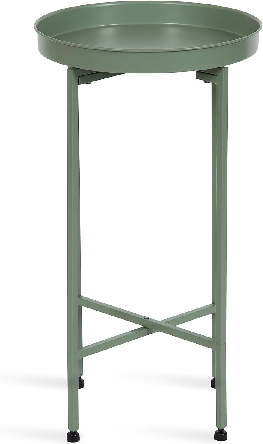 Kate and Laurel Celia Round Metal Foldable Accent Table; 15 x 26; Green; Transitional Small Side Table with a Removable Magnetic Tray Tabletop and Space-Saving Folding Base