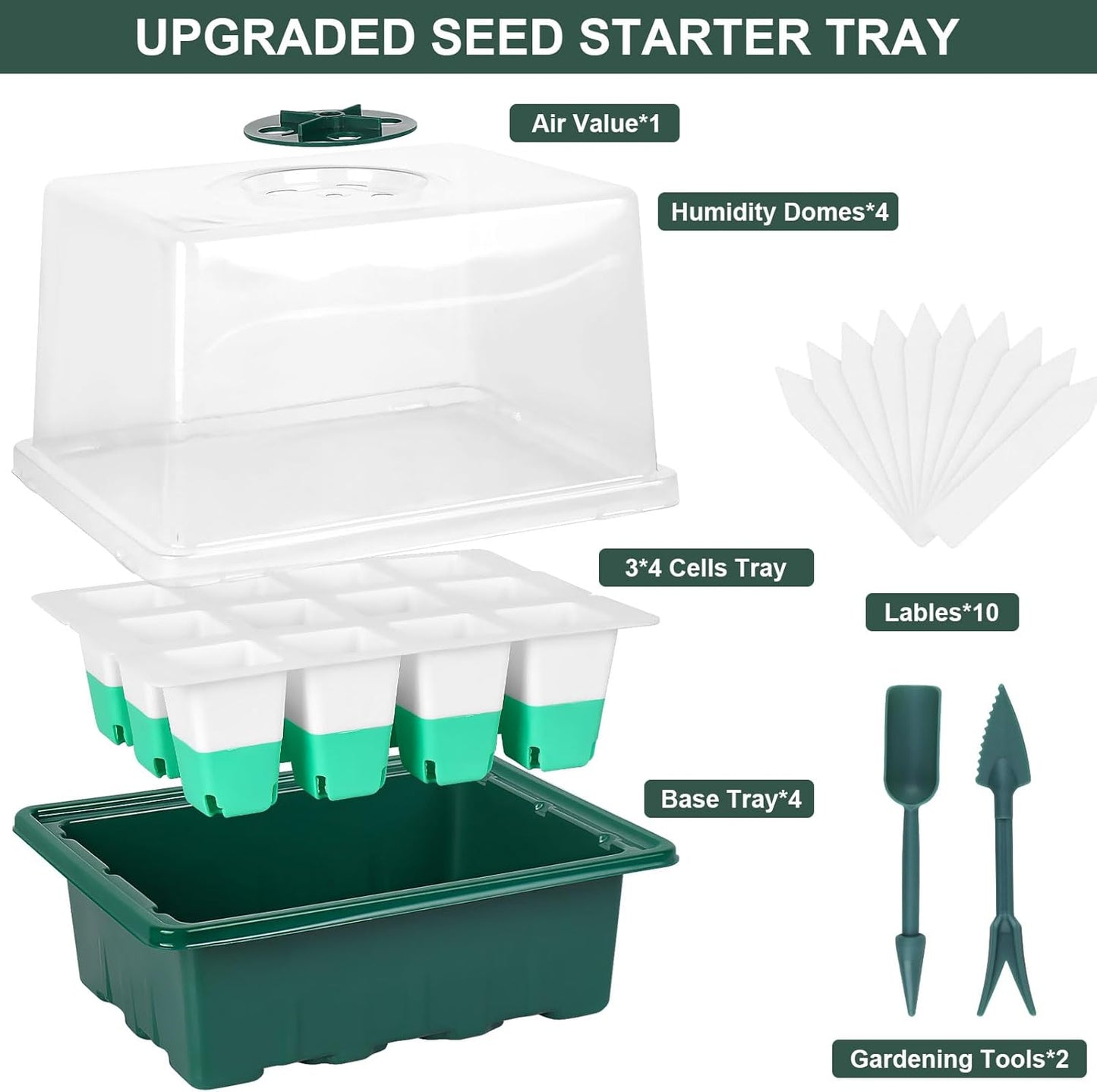 Sondiko Silicone Seed Starter Tray, 48-Cell Reusable Seed Starter Kit, Seedling Starter Trays with Humidity Dome, Mini Greenhouse Germination Kit, Perfect for Gardeners