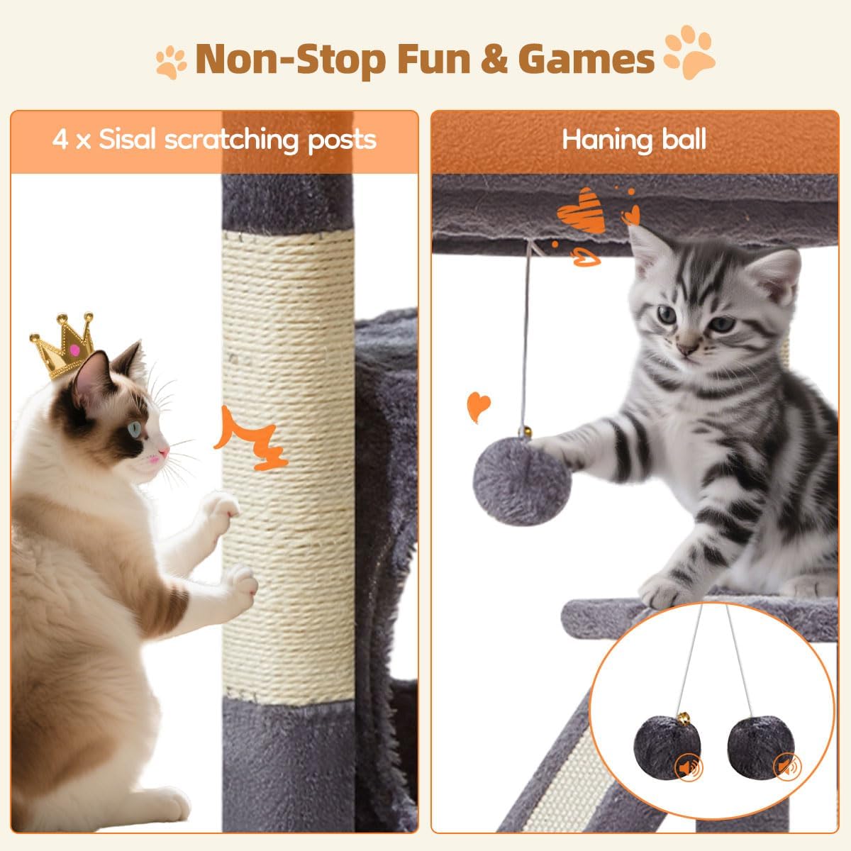 Taoqimiao Cat Tree,38.5-Inch Cat Tower for Indoor Cats,Suitable for Kittens with Luxurious cat condo with Adjustable Baskets and Luxurious Perch MS029SG Smoky Gray