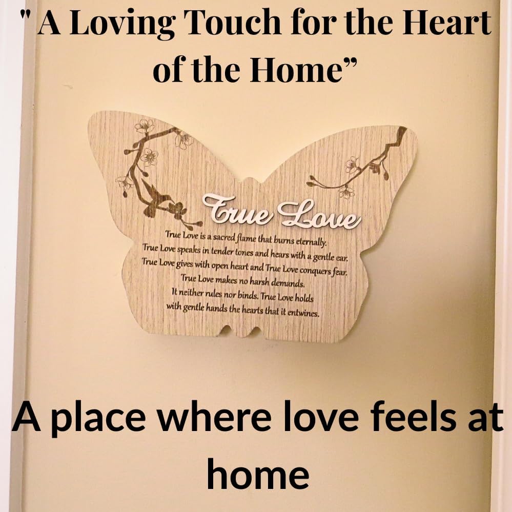 UNIDECO Wooden Butterfly Wall Décor, 8.75 Inch True Love Gift from Mom, Butterflies Shaped Hanging Decoration, Wood For Home Room Shelve, Family Friends Live Life, Laugh Quote
