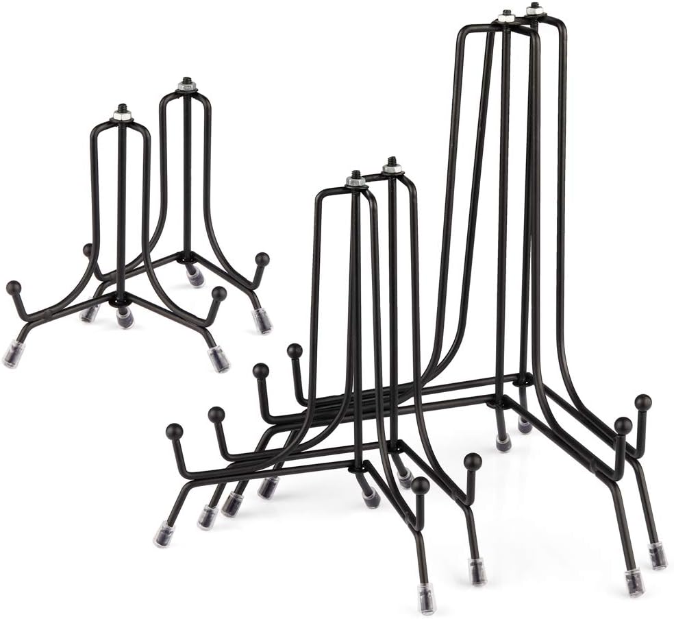 Mocoosy 6 Pack 3 Size Improved Anti-Slip Plate Stands for Display, 4 6 8 Inch Plate Holder Display Stands, Black Iron Wire Easel Frame Stand for Pictures, Photos, Decorative Platter, and Table Art