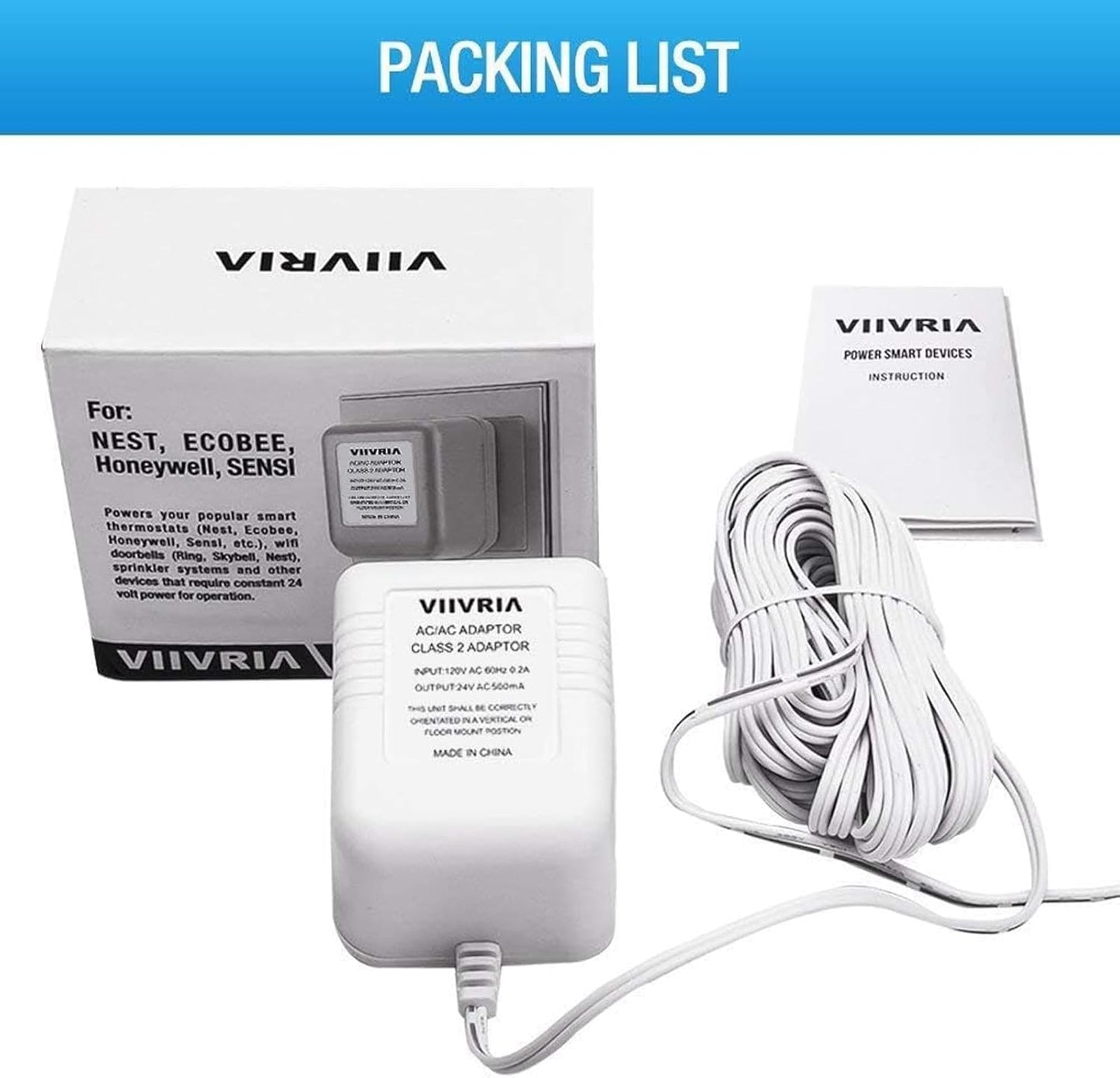 AC 24 Volt Transformer, C Wire Adapter, Compatible with All Versions of Ring Doorbell and Thermostat for Ecobee,Sensi and Honeywell, 315" Long Cable