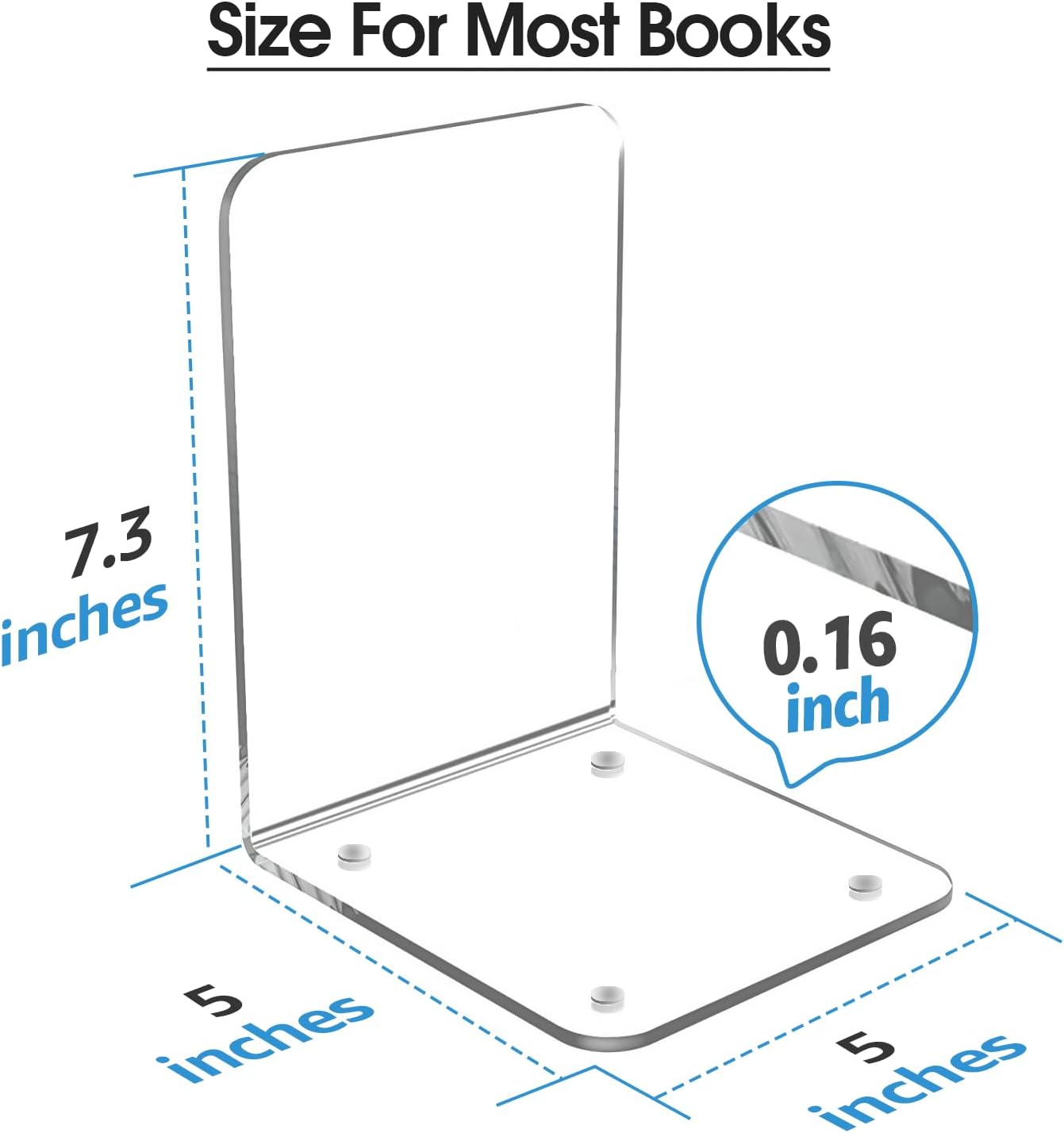 MaxGear Acrylic Bookends - Clear Decorative Heavy Duty Non-Skid Book Stoppers (6 Pieces, Large)