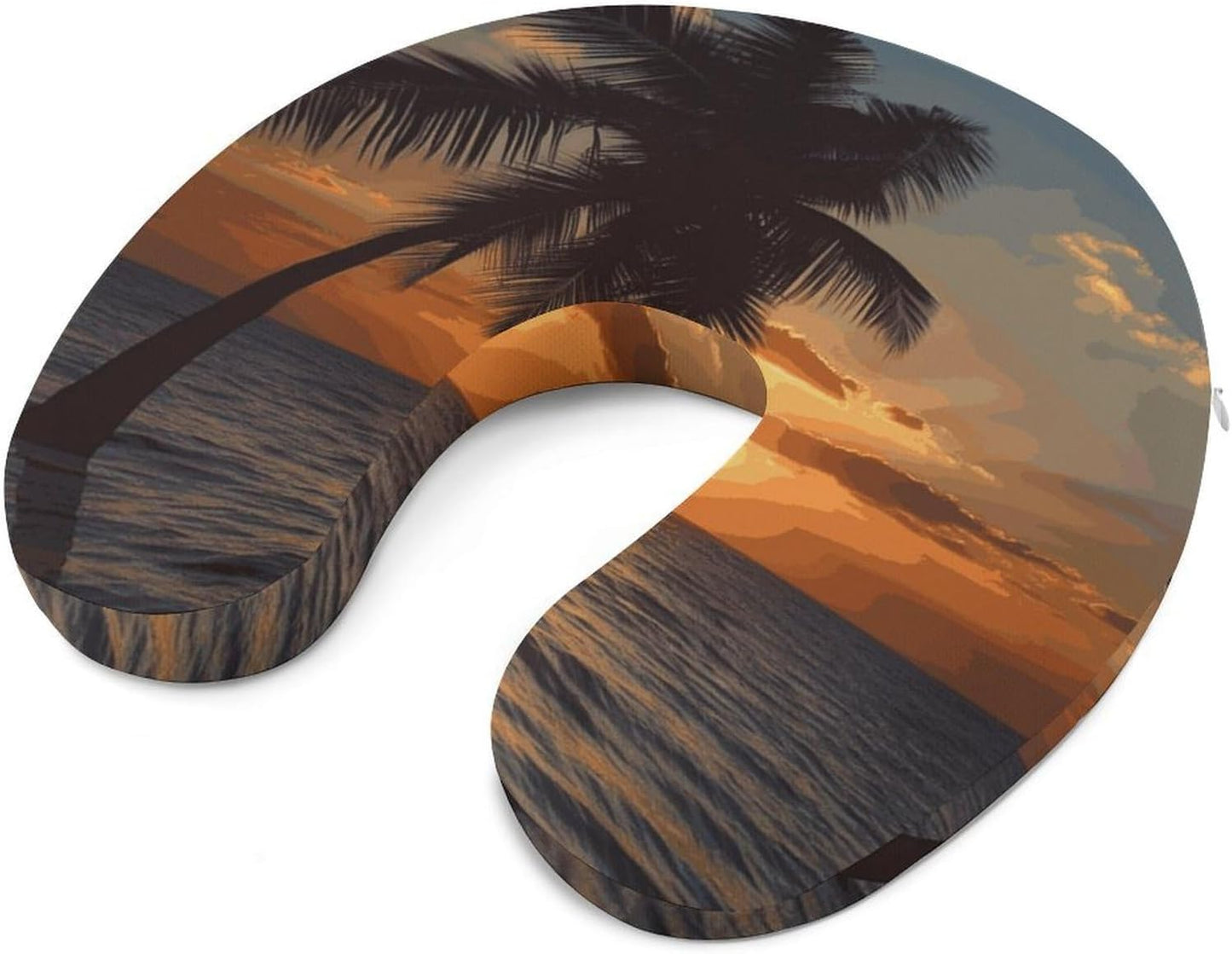 Sunset Palm Tree Ocean Neck Pillow Memory Foam U Shaped Pillows Portable Pillows for Shoulder Travel Head Support Pillow with Concealed Zipper for Airplane Car Home Office