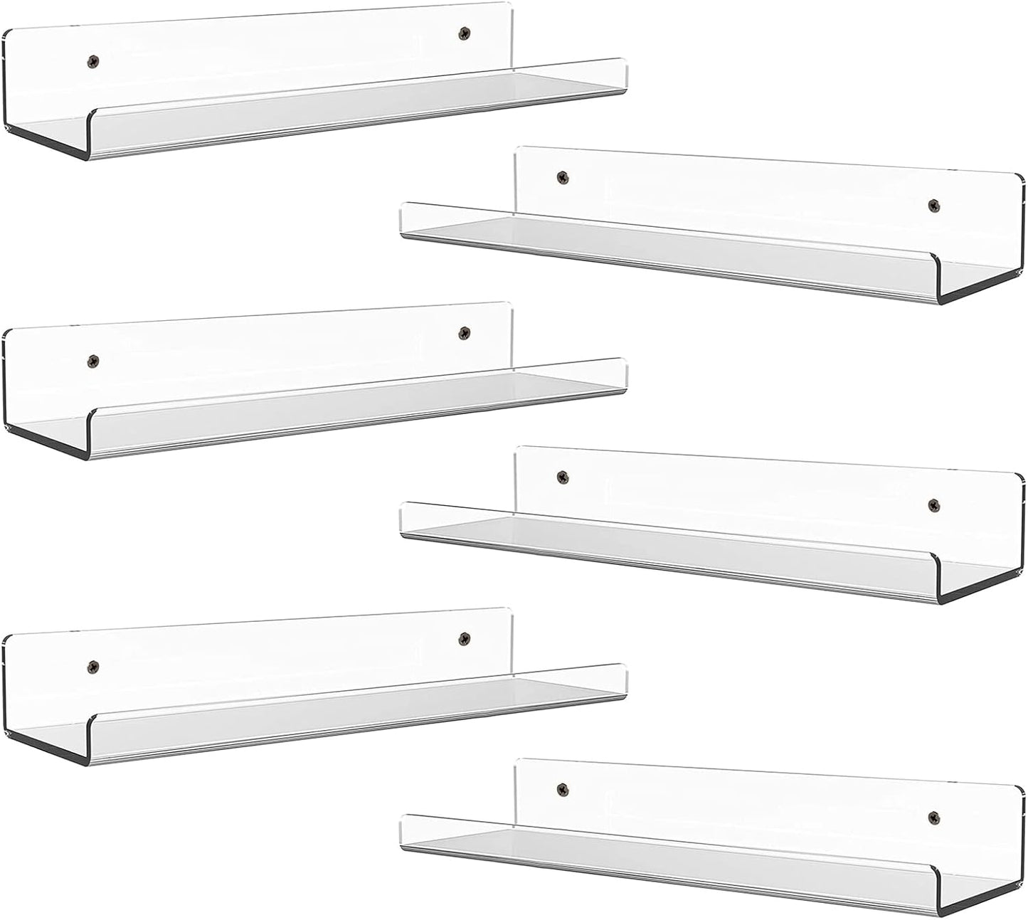 ECOSEAO Floating Shelves Wall Mounted Set of 6, Clear Thinkness Book Shelf Acrylic Album Record Holder Display for Bedroom Living Room Bathroom Kitchen Office Clear(15inch-6Pack)