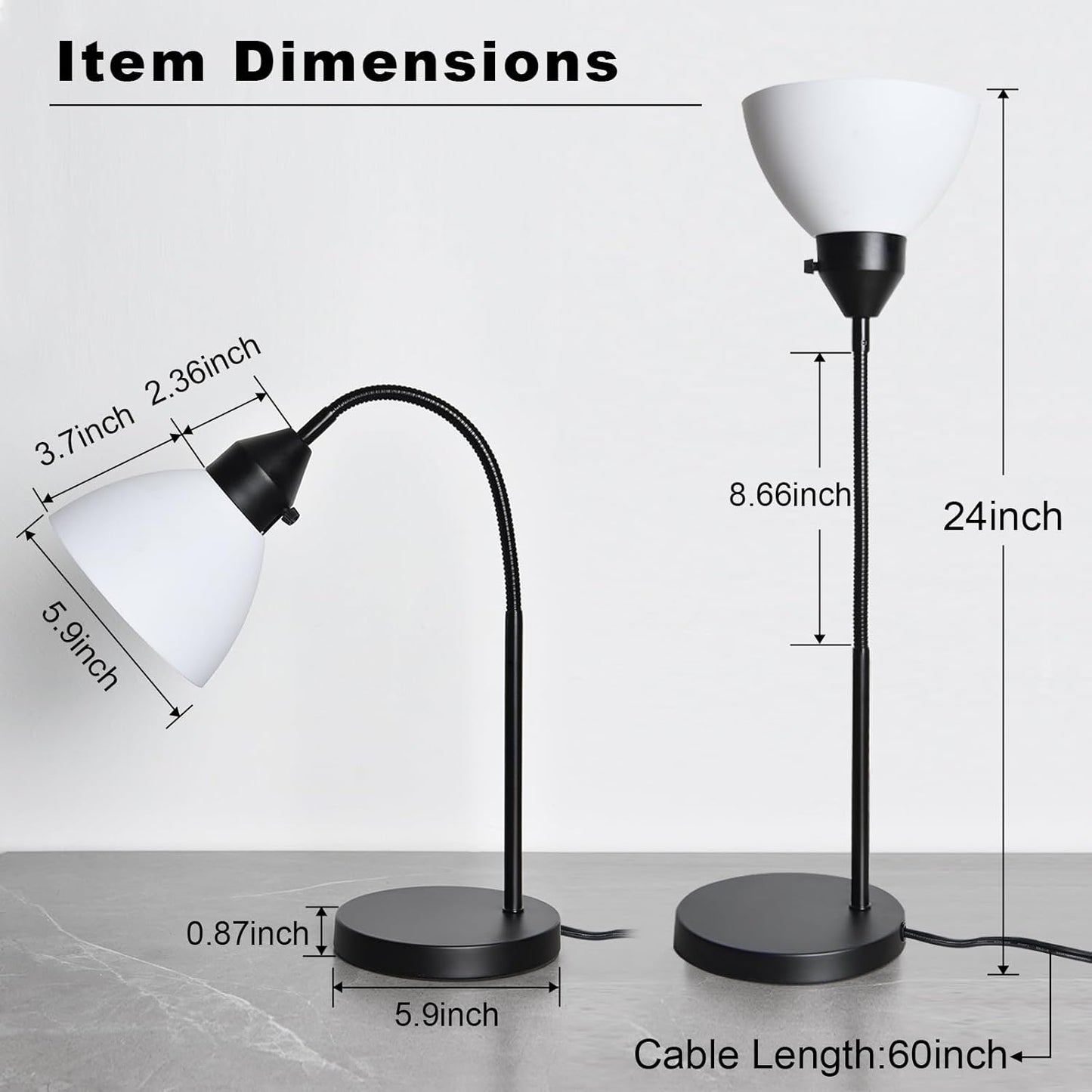 LED Desk Lamp for Home Office, 3 Levels Dimmable Reading Light, Flexible Table Lamp for Bedside Office, Rotary Switch Control, Desk Lamp for College Dorm Study Lamp, Bulb Included, Black