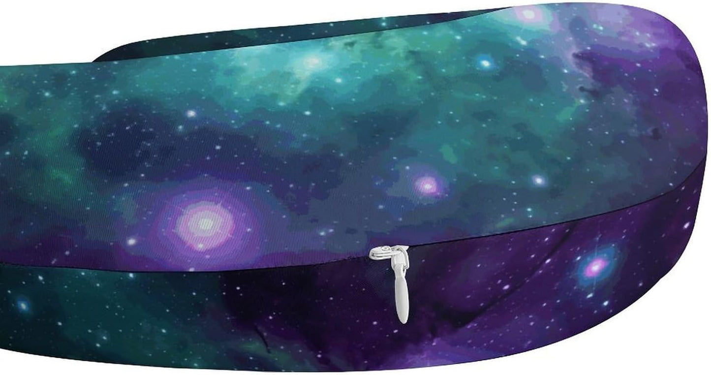 Green Blue Purple Galaxy Neck Pillow Memory Foam U Shaped Pillows Portable Pillows for Shoulder Travel Head Support Pillow with Concealed Zipper for Airplane Car Home Office