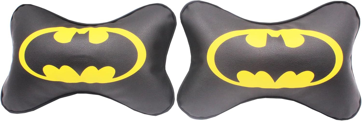 2 Pcs Set Superhero Logo - PU Leather Universal Car Head Neck Pillow for Better Neck Support Driving Comfort Pain Relief Travel headrest Pillows
