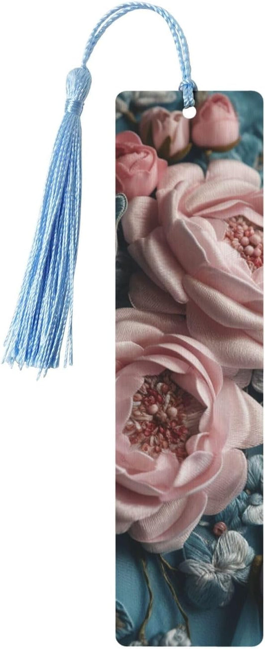 Luxurious Fabrics Bookmarks Gifts for Women Men, Wooden Bookmarks for Book Lovers, Vintage Book Marks Ornaments with Tassel, Unique Personalized Reading Page Markers Sky Blue