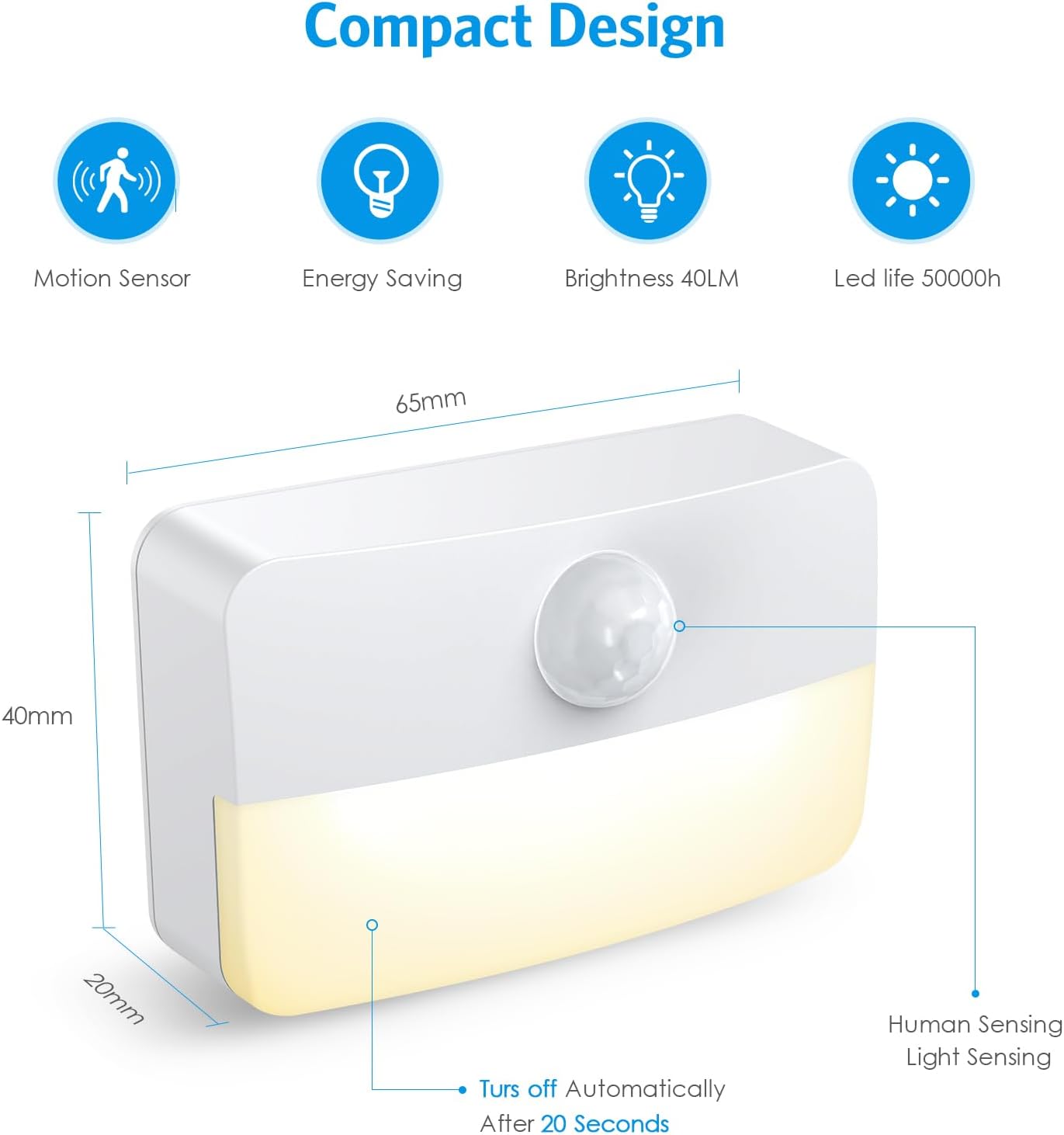 AMIR 4 Pack Mini Motion Sensor Stair Light for Indoor, Battery-Powered LED Night Light, 40 Lumen 3000K, Cordless Closet Lights, Safe Lights for Stairs, Hallway, Bathroom, Kitchen, Cabinet