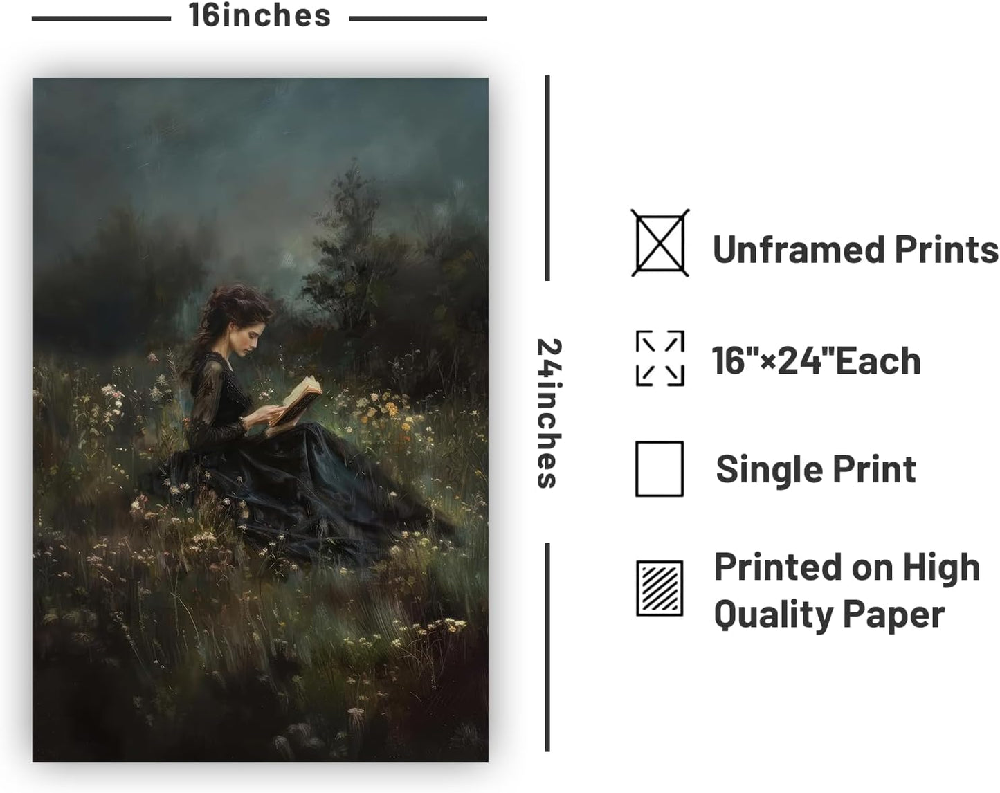 LXLSTORE Vintage Wall Art Female Portrait Wall Art Abstract People Pictures Victorian Woman Reading Painting 16x24inch Unframed for Bedroom Living Room Bar Bedroom Home Kitchen Dining Room