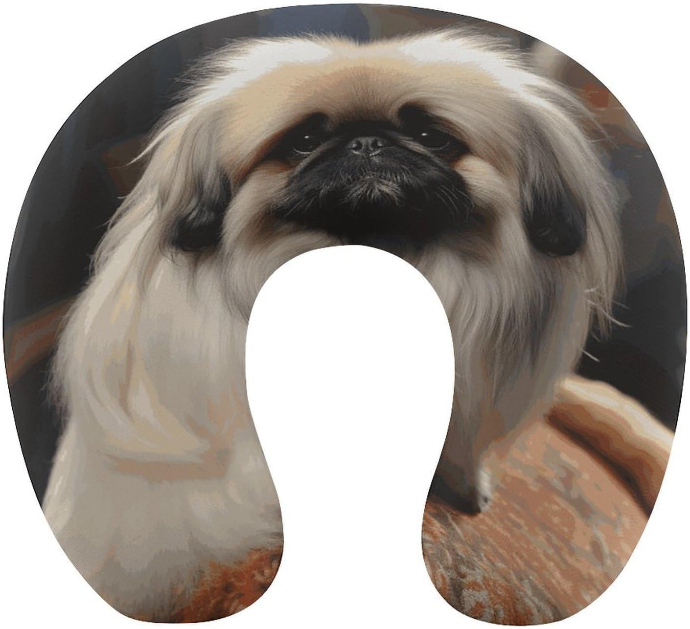 Pekingese Dog Neck Pillow Memory Foam U Shaped Pillows Portable Pillows for Shoulder Travel Head Support Pillow with Concealed Zipper for Airplane Car Home Office