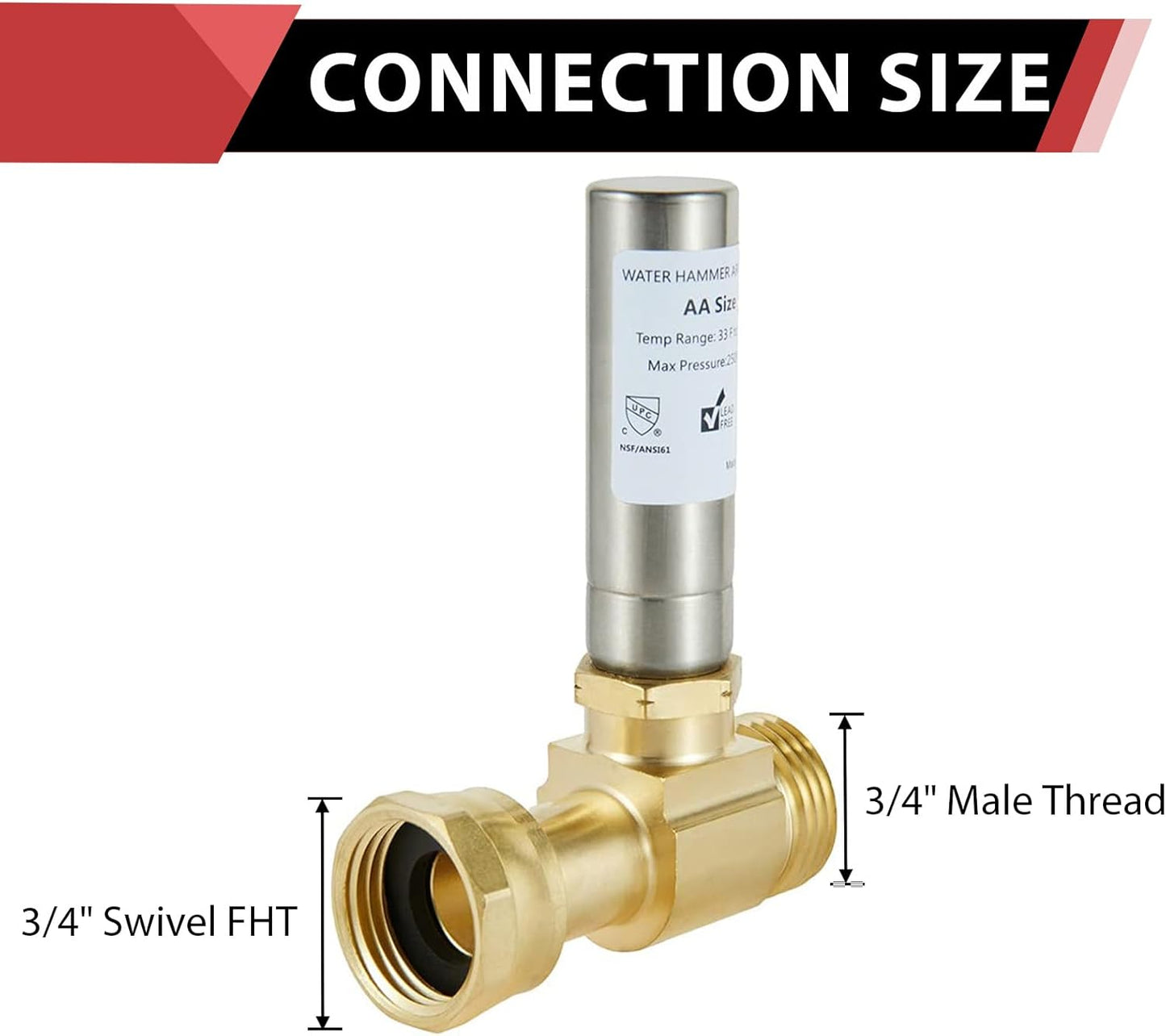 (Pack of 2) EFIELD S-241 Stainless Steel Water Hammer Arrestor For Washing Machine, 3/4 Inch Swivel FHT x 3/4 Inch MHT,(HAMMER020-2PCS)