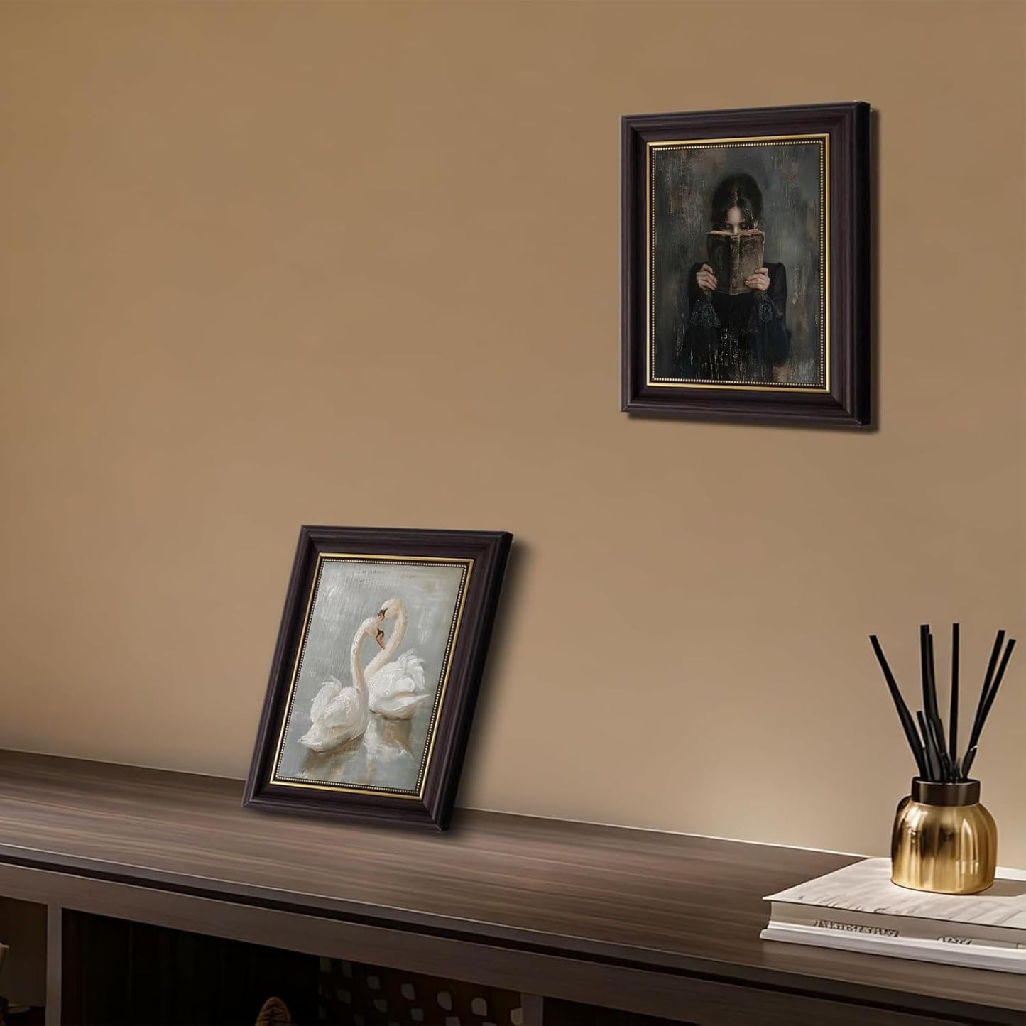 Vintage Girl Canvas Wall Art Victorian Woman Reading Book Dark Art Oil Painting Dark Academia Decor Book Lover Gift Bedroom for Living Room Bathroom Gallery Shelf Decoration 16x20 Inch UNFRAMED