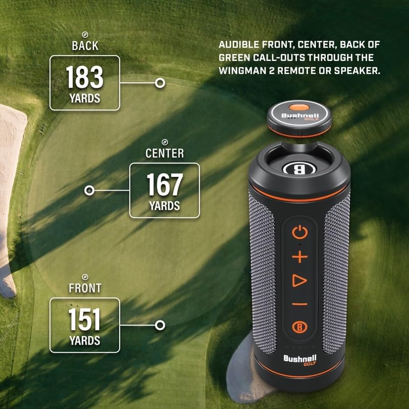 Bushnell Golf Wingman 2 GPS Bluetooth Speaker | Audible Distances, Magnetic Cart Mount, Custom Sound Bites, TWS Pairing & USB-C Charging