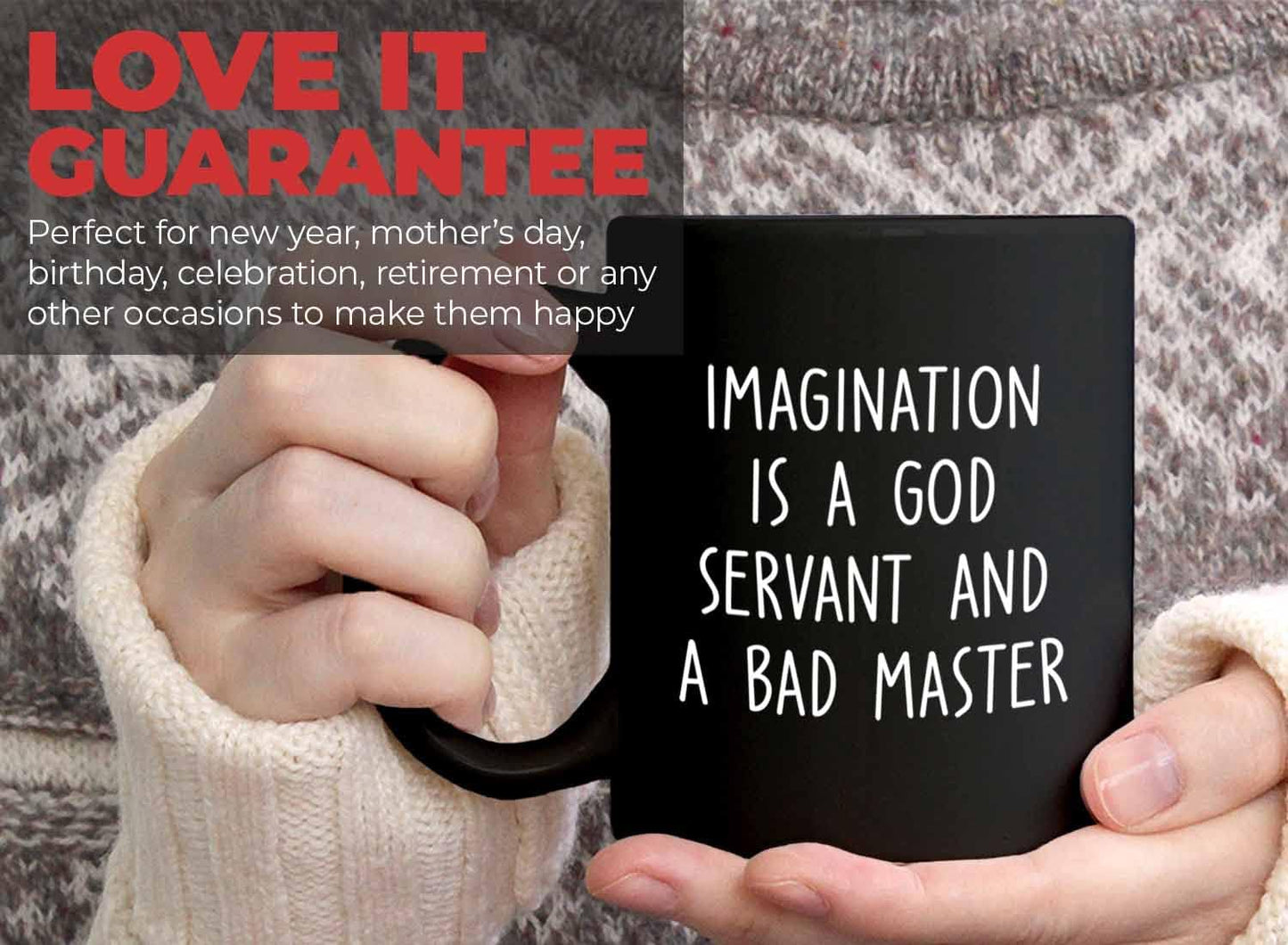 Bubble Hugs Writer Coffee Mug 11oz Black - Imagination is a god servant and a bad master - Reading Book Lover for Bookworm Bibliophile Librarians Author Readers Bookish