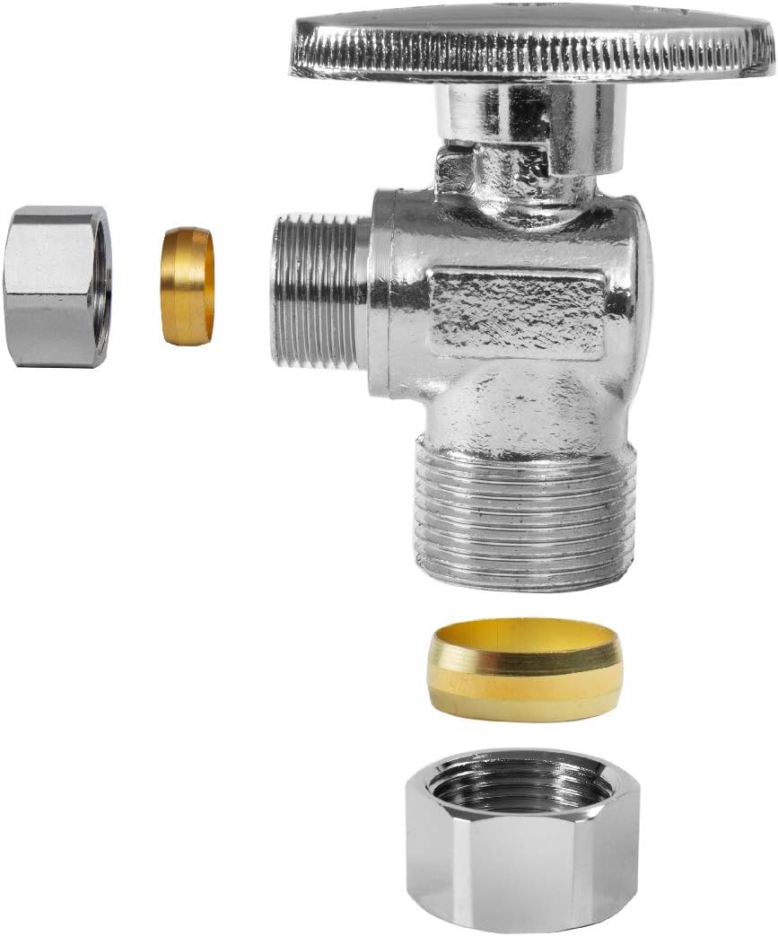10 Pack Angle Stop Valve,1/4 Turn Water Shut Off Valves,1/2" Nominal (5/8" OD) Compression Inlet x 3/8" OD Compression Outlet Shut-off Valve Plumbing(VALVE116-10Pack)