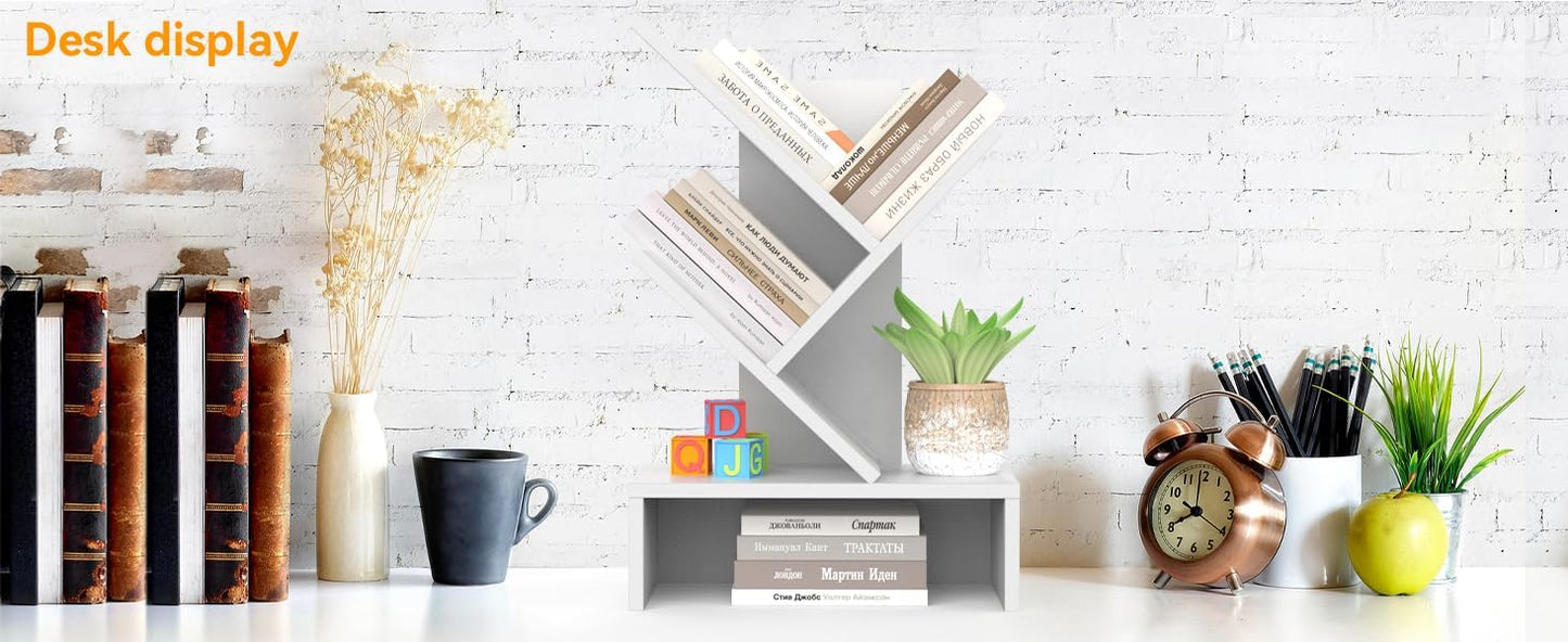 Godferyxin Desktop Bookshelf with Drawer – Compact Book Holder for Small Spaces, White Mini Bookcase for Office, CDs, and Decorative Items, Fits Bedroom Desk