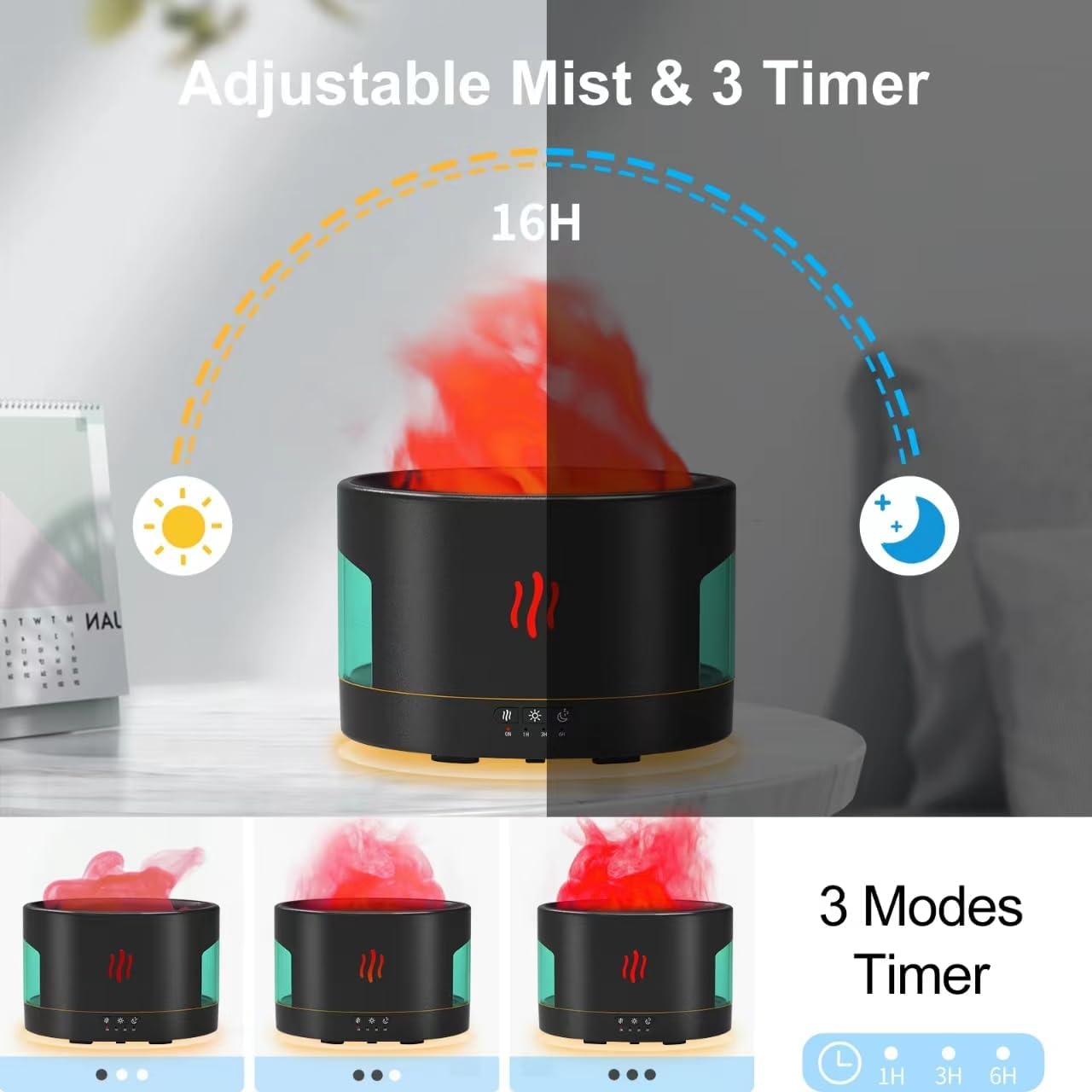 Oil Diffusers for Home large Room, 450ml Visible Water Tank, Air Diffuser Humidifier with Bluetooth Speaker, White Noise and Remote, Flame Humidifier for Bedroom,Office, 7 Colors Diffuser Gifts