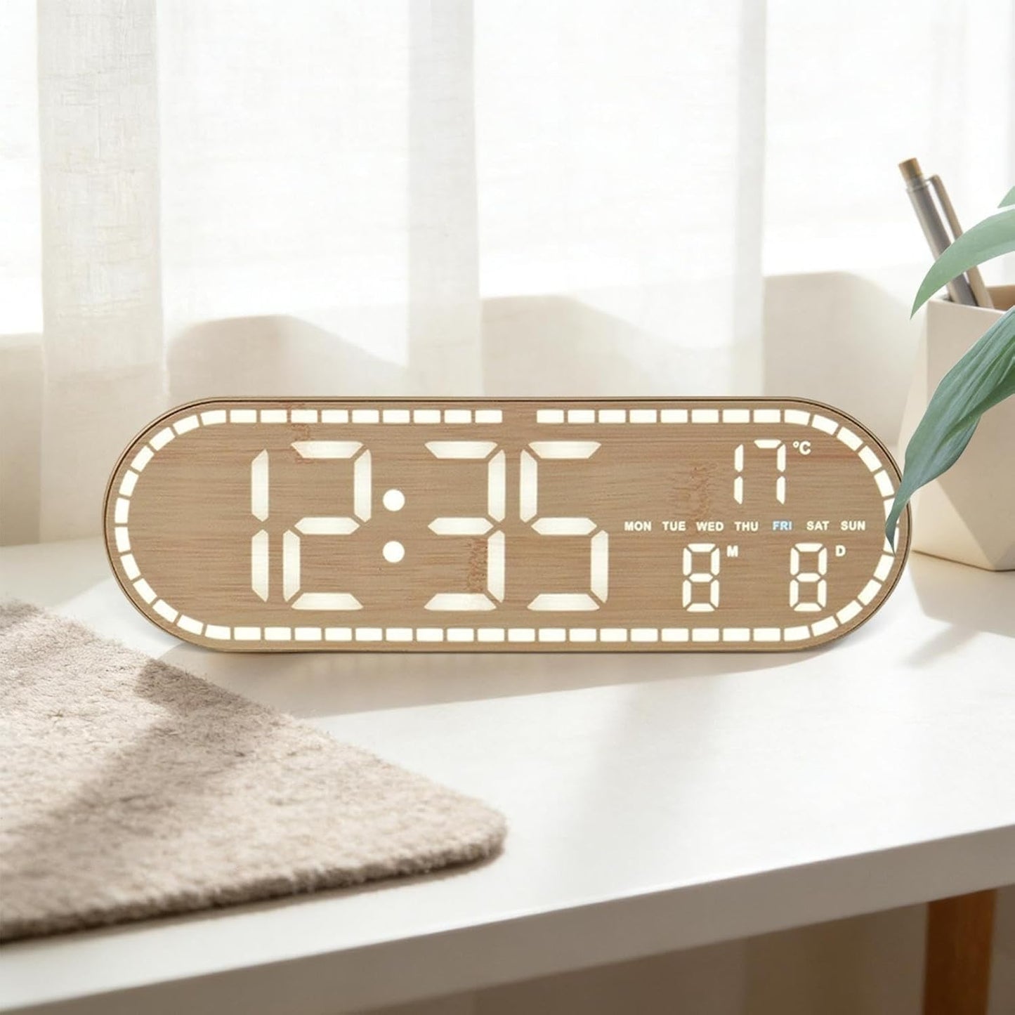 Alarm Clock, Weather Reading Screen, Battery Powered Hub, Auto Dimming Light Sensor, Improves Time Management Level, Seniors Assisted Hardware, Wide Rectangular Sizing Fits Kitchen Bathroom