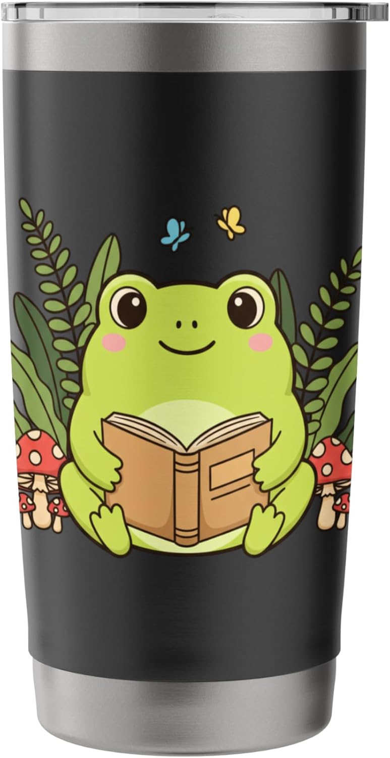 Reading Frog Cute Book Lover Kids Girls Cute Frog Reading Stainless Steel Insulated Tumbler