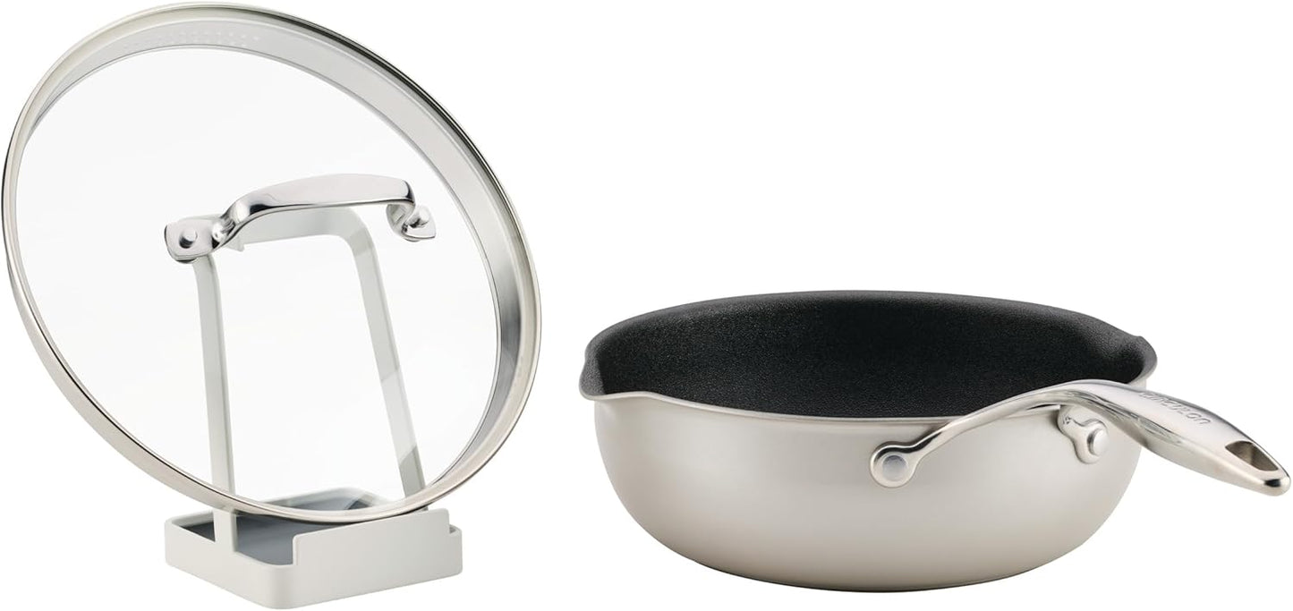 Circulon Infinity Pan with ScratchDefense Nonstick Cookware, Induction Suitable, Dishwasher Safe with Multipurpose Tool Holder and Lid, 9.5 Inch (3.2-Quart), Multipan, Metal Utensil Safe - Platinum
